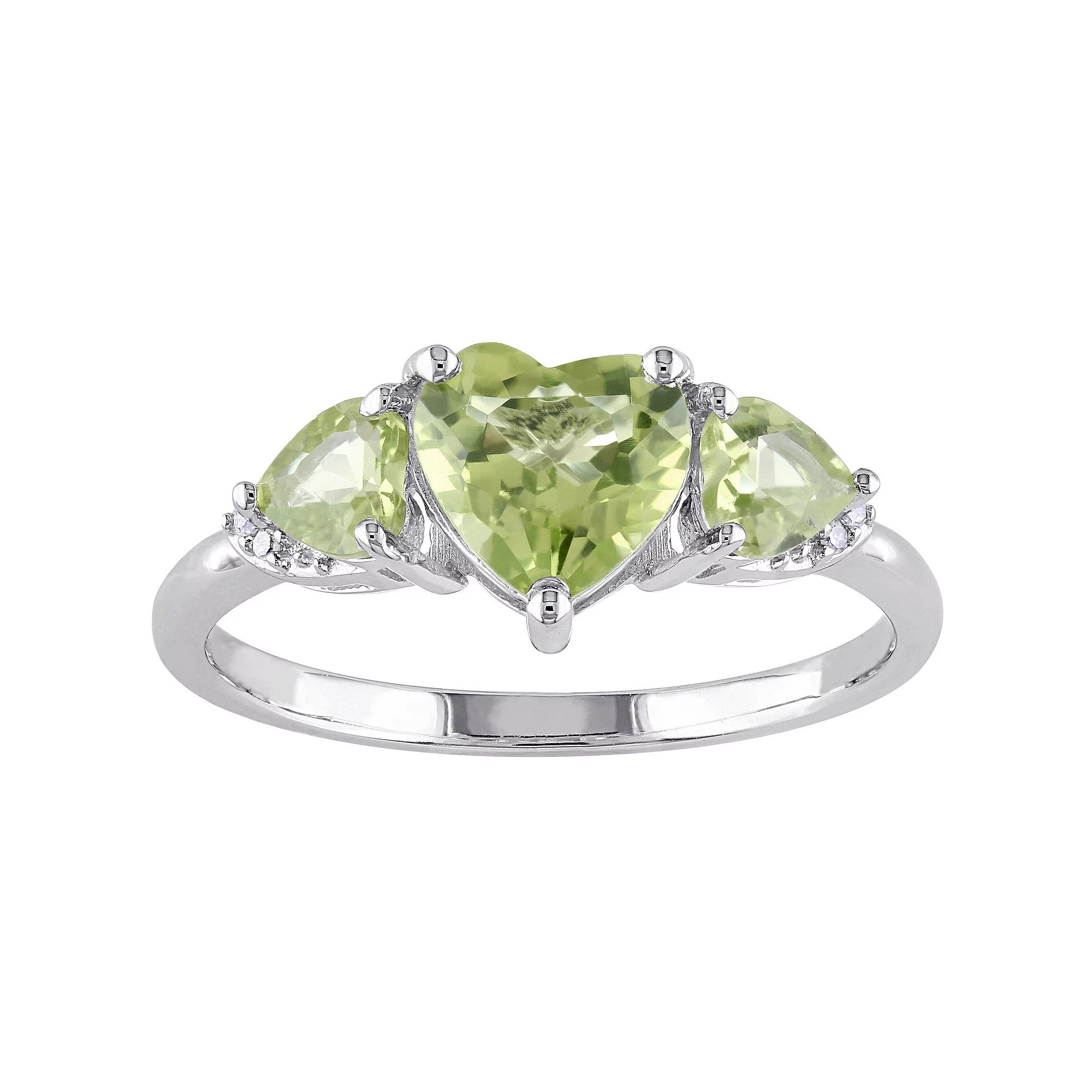 Stella Grace Sterling Silver Peridot & Diamond Accent Triple Heart Ring, Women's, Size: 7 Product Image