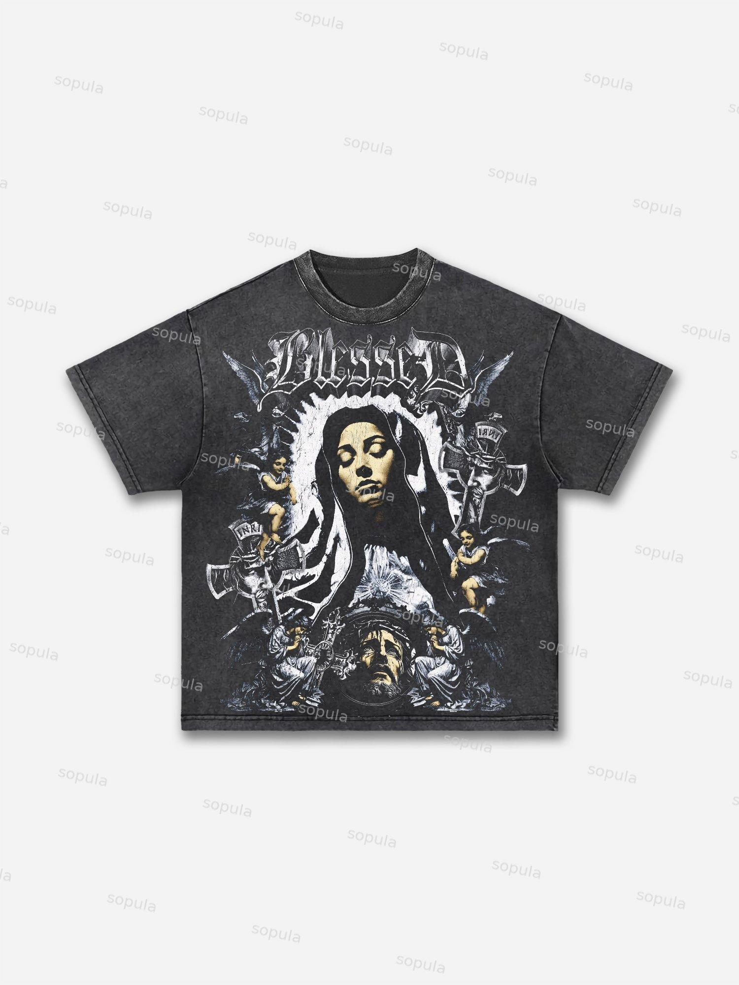 Men's Holy Prayer Vintage Graphic Washed T-Shirt Product Image