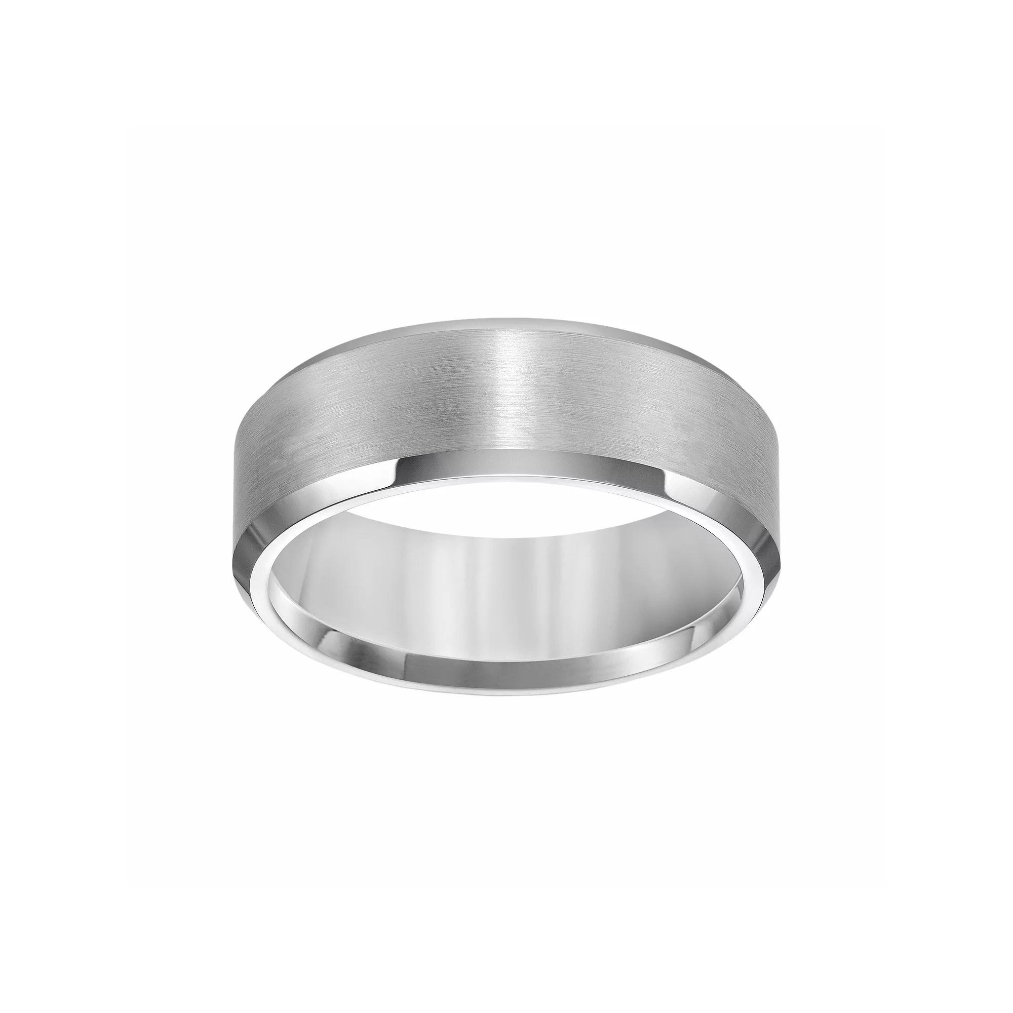 AXL White Tungsten Beveled Men's Wedding Band, Size: 8.50, Grey Product Image