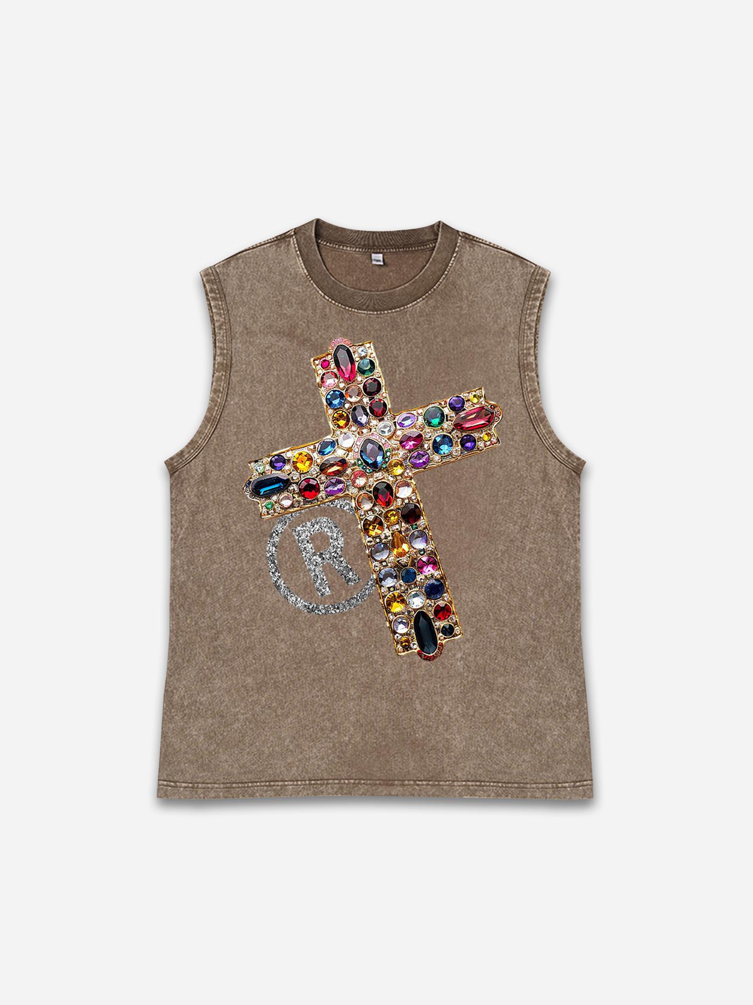 Sopula Men's Diamond Cross Graphic Acid Washed Sleeveless Tank Top Product Image