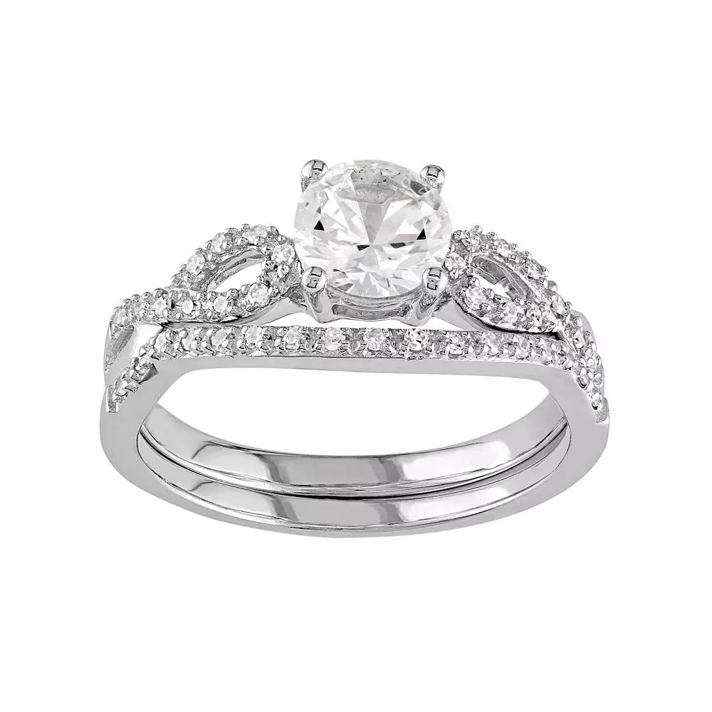 Stella Grace 10k White Gold Lab-Created White Sapphire & 1/6 Carat T.W. Diamond Engagement Ring Set, Womens Product Image