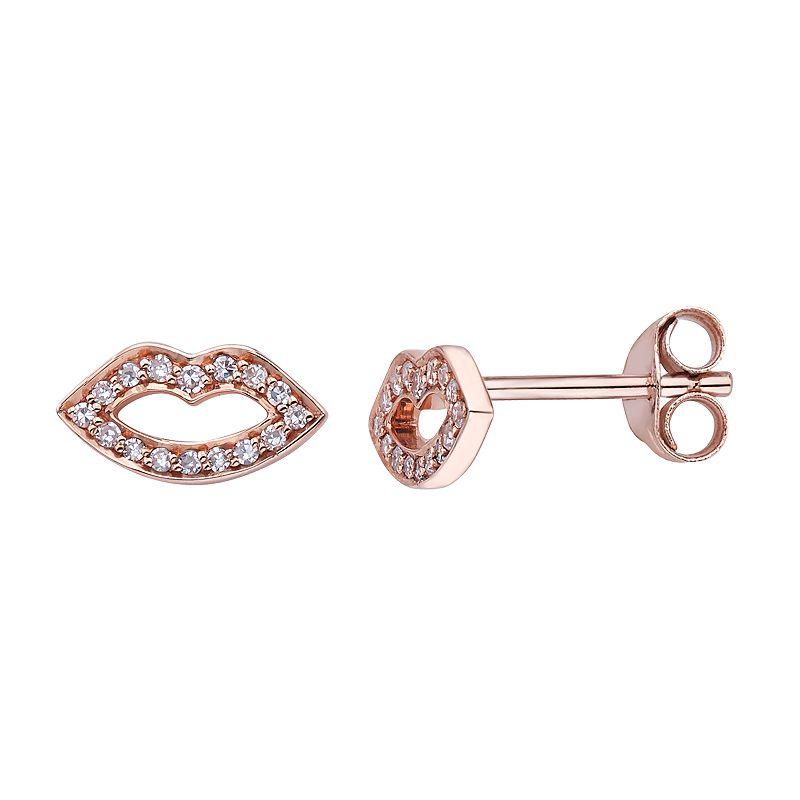 10K Gold 1/10 Carat T.W. Diamond Lip Earrings, Women's, Pink Product Image