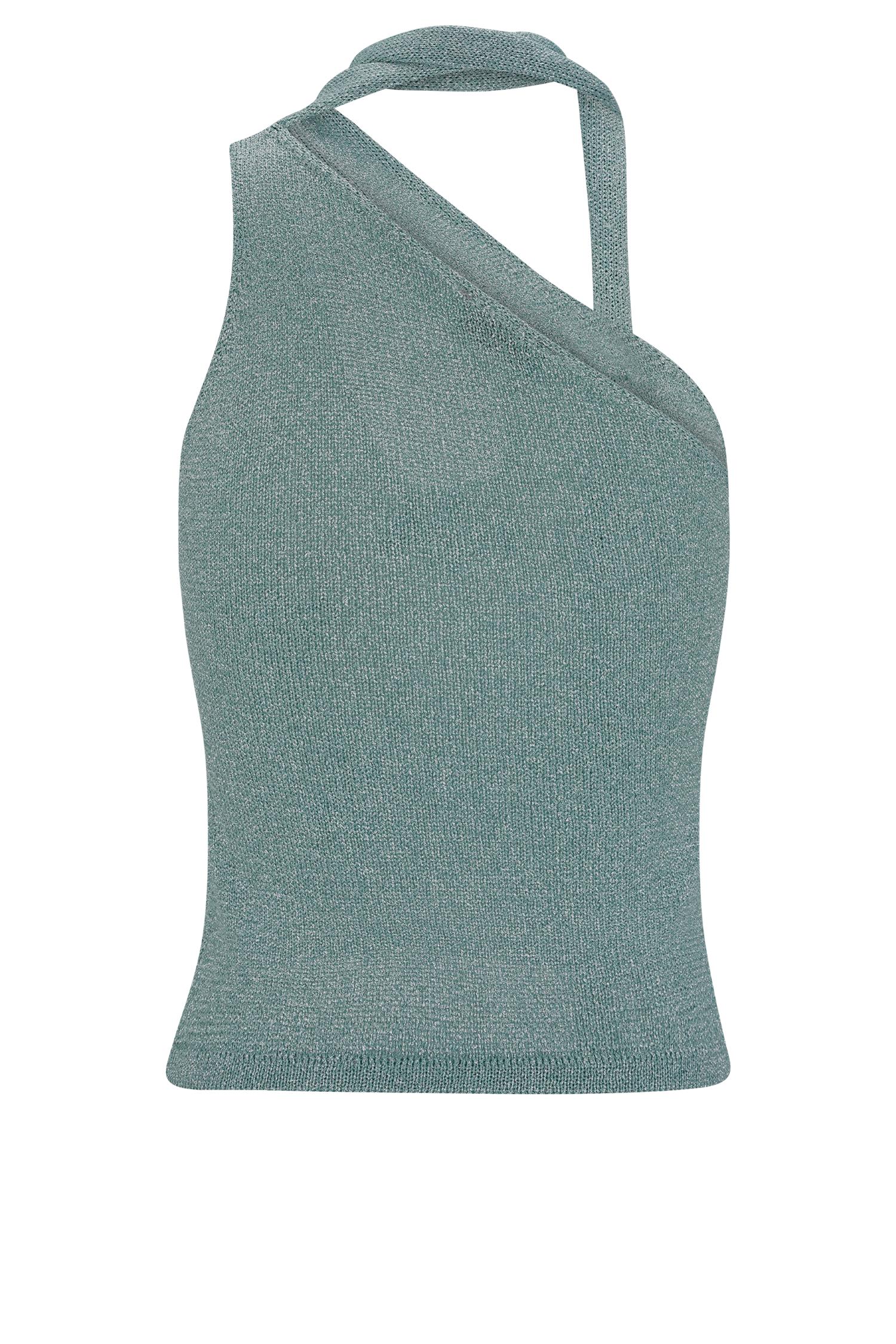Leone One Shoulder Metallic Knit Top - Aqua Product Image