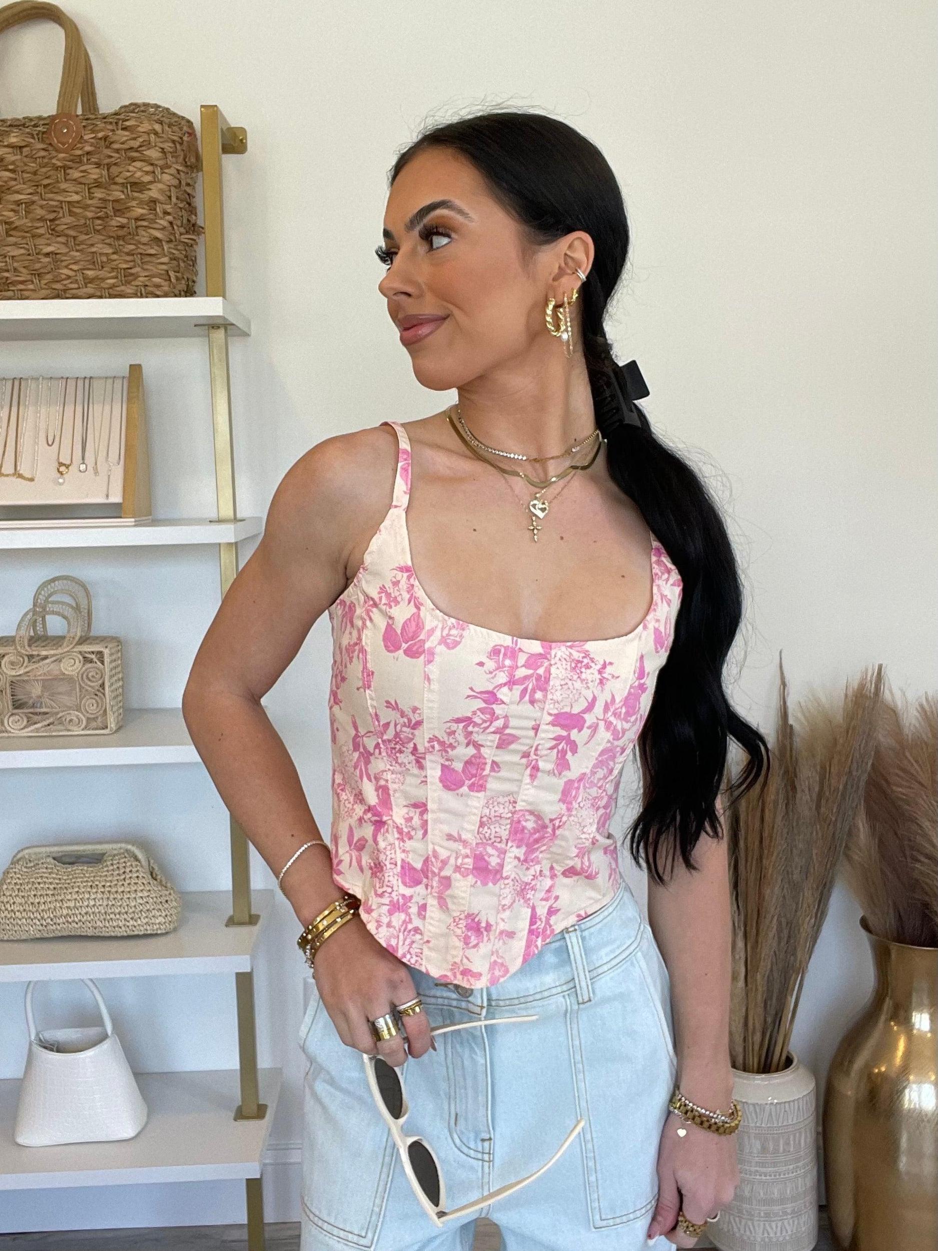 FINAL SALE Nadia Floral Corset Tank Top | Pink Product Image