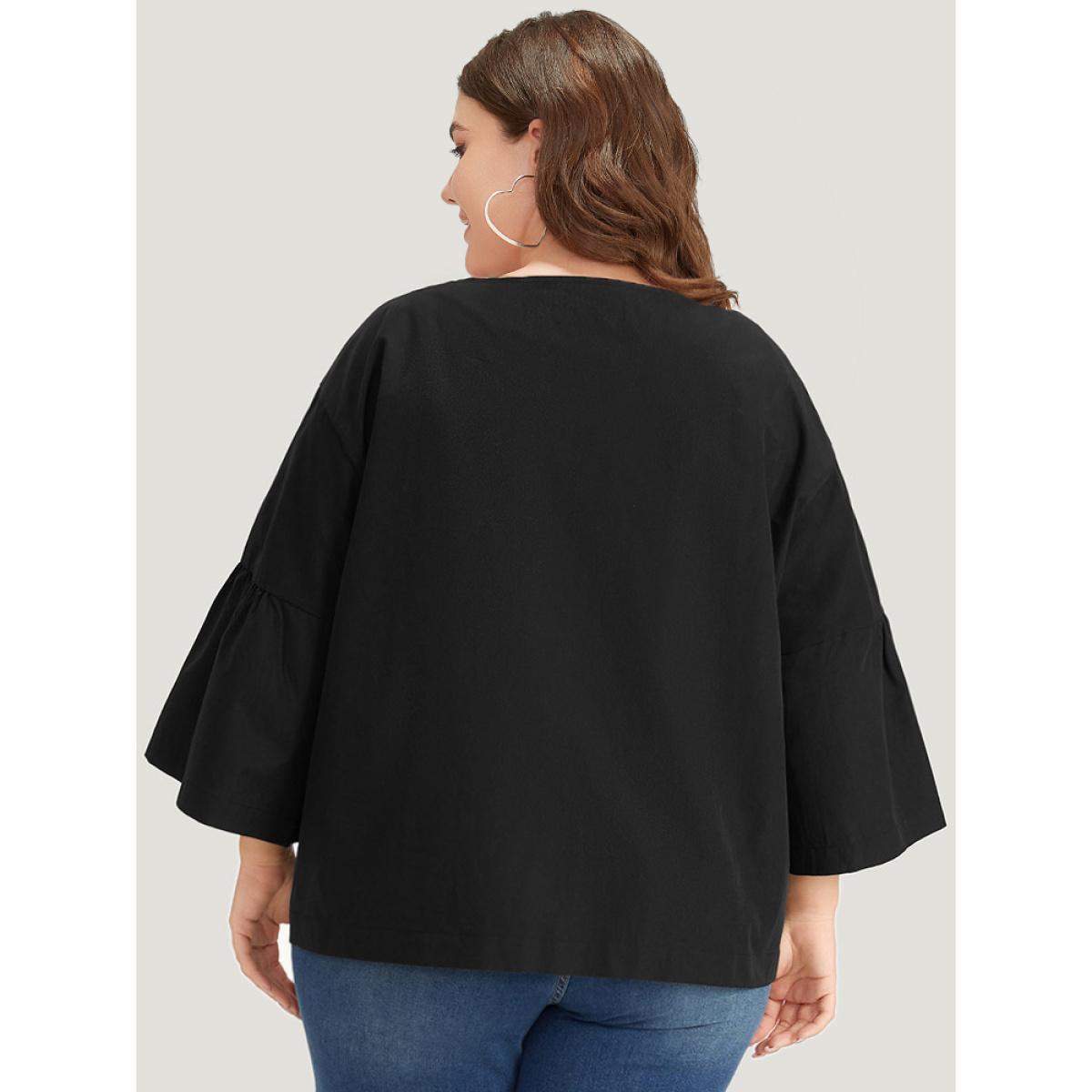 Plus Size Halloween Plain Lapel Collar Ruffle Trim Open Front Jacket Women Black Casual Gathered Dailywear Kimonos BloomChic 28/5X Product Image