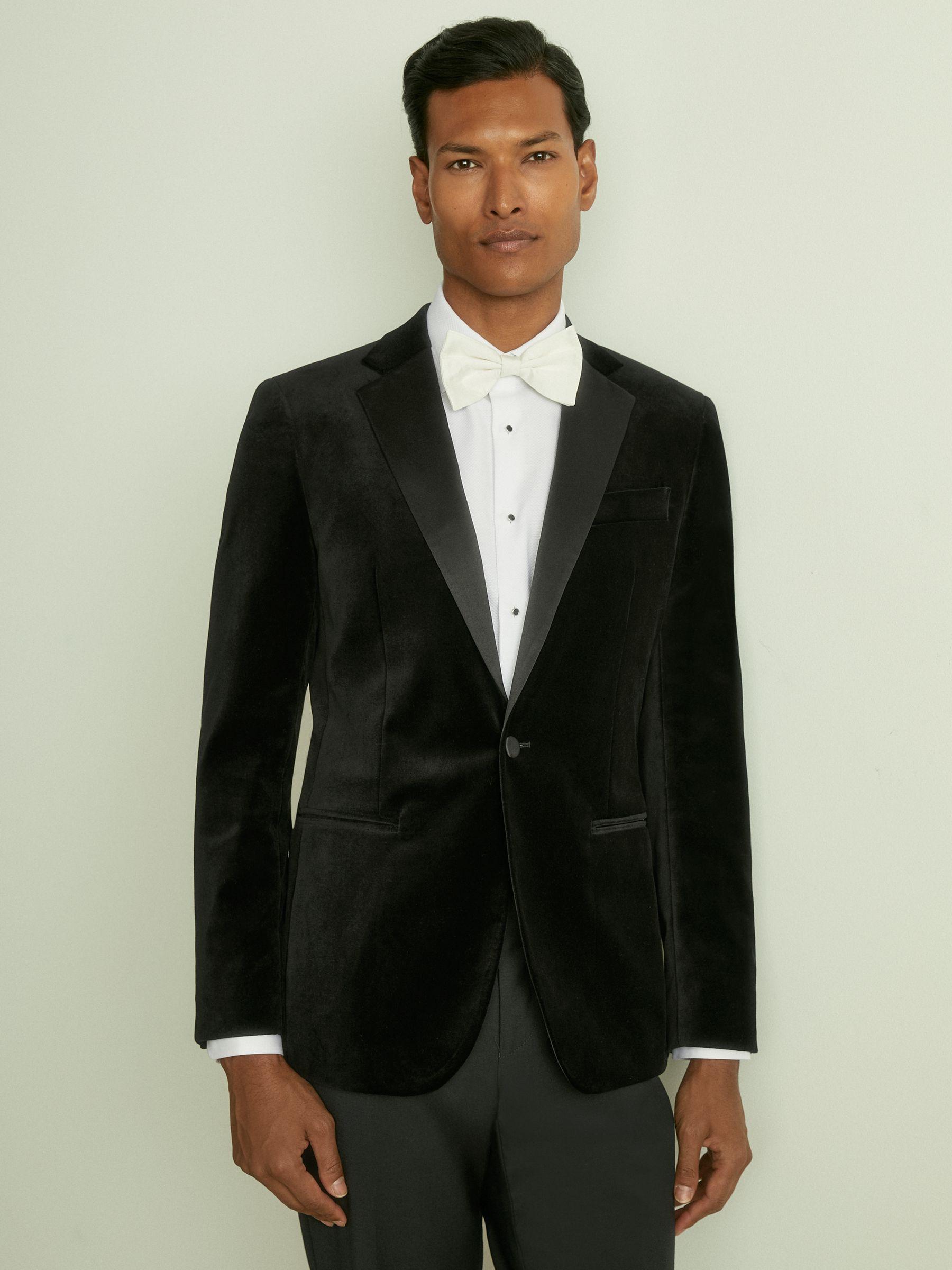 Velvet Single-Breasted Blazer Tailored Fit in Black Product Image