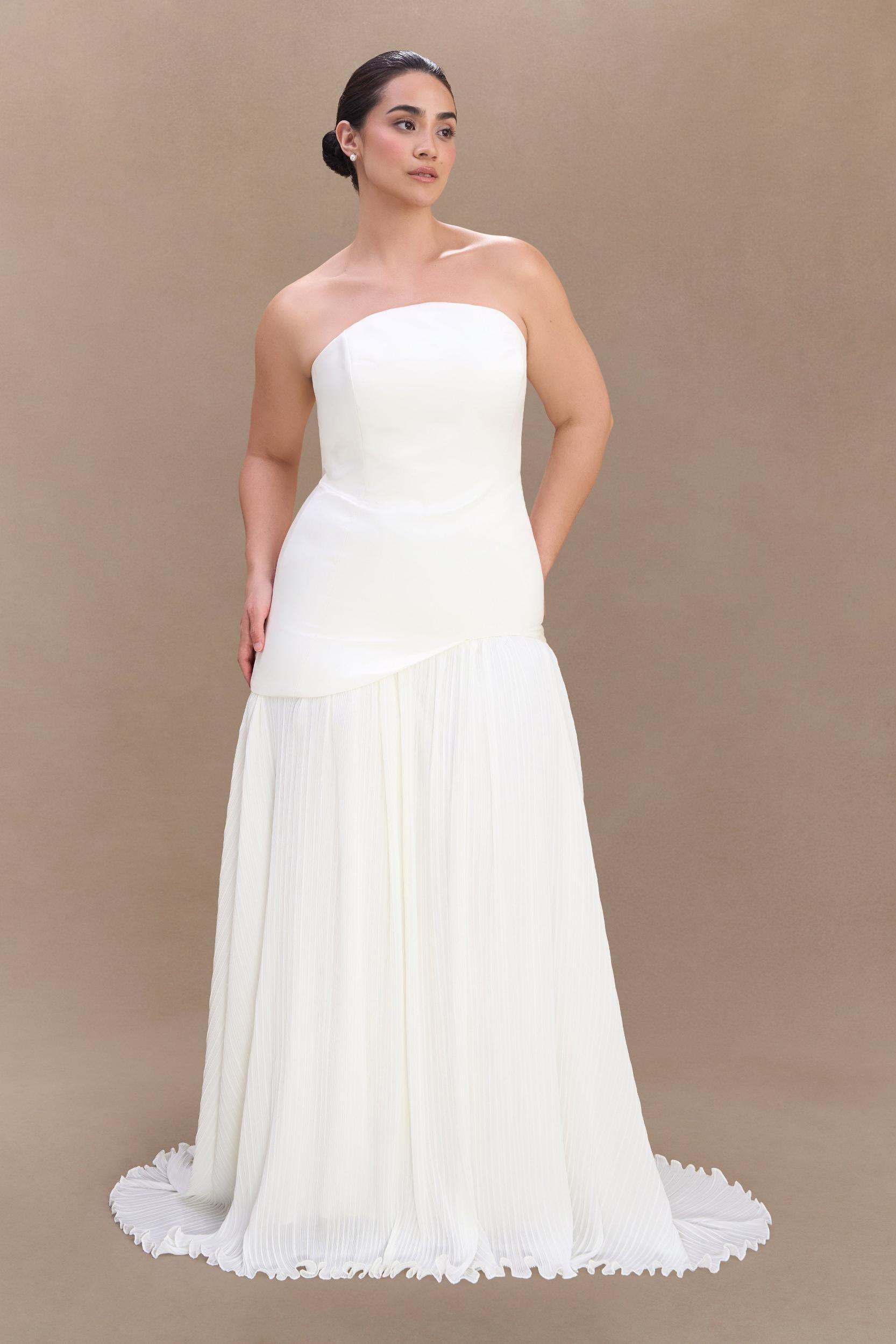 Juno Strapless Pleated Maxi Gown - White Product Image