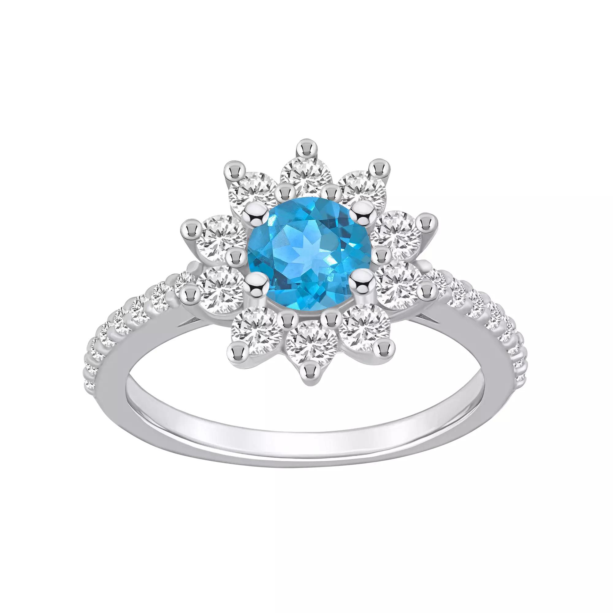Alyson Layne 14k Gold Blue Topaz & 3/4 Carat T.W. Diamond Halo Ring, Women's, Size: 5 Product Image