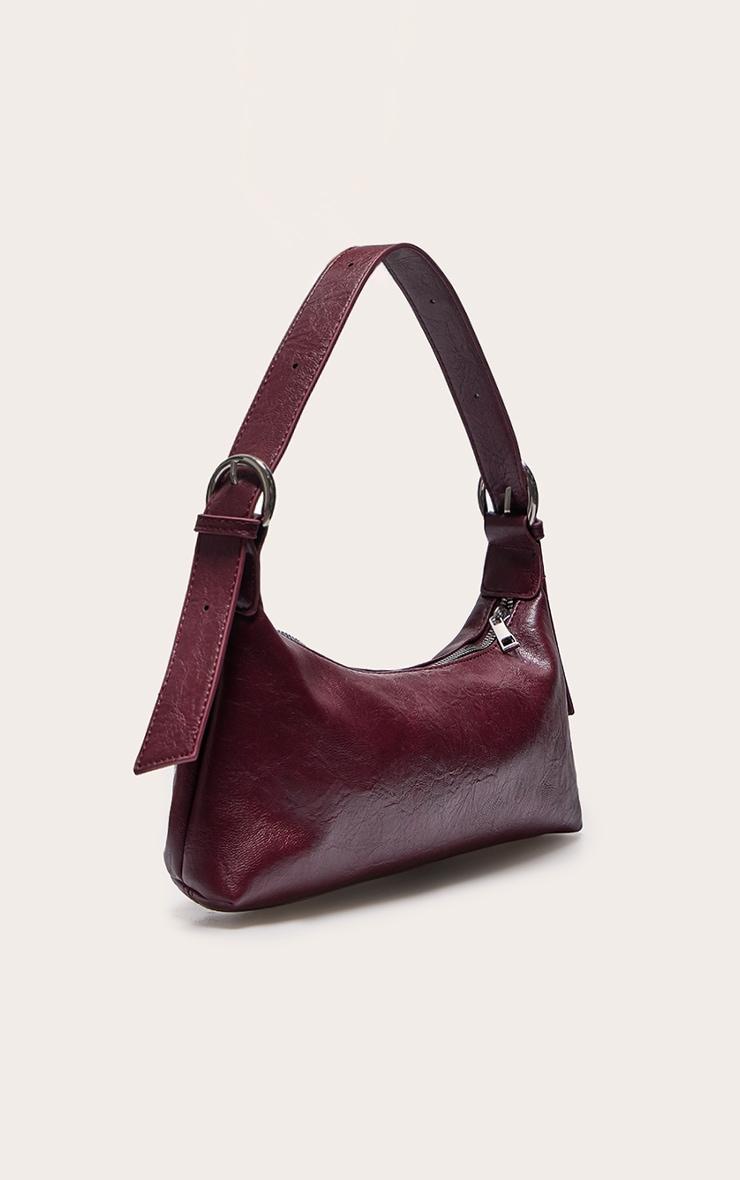 Burgundy Crinkle Pu Buckle Detail Shoulder Bag Product Image