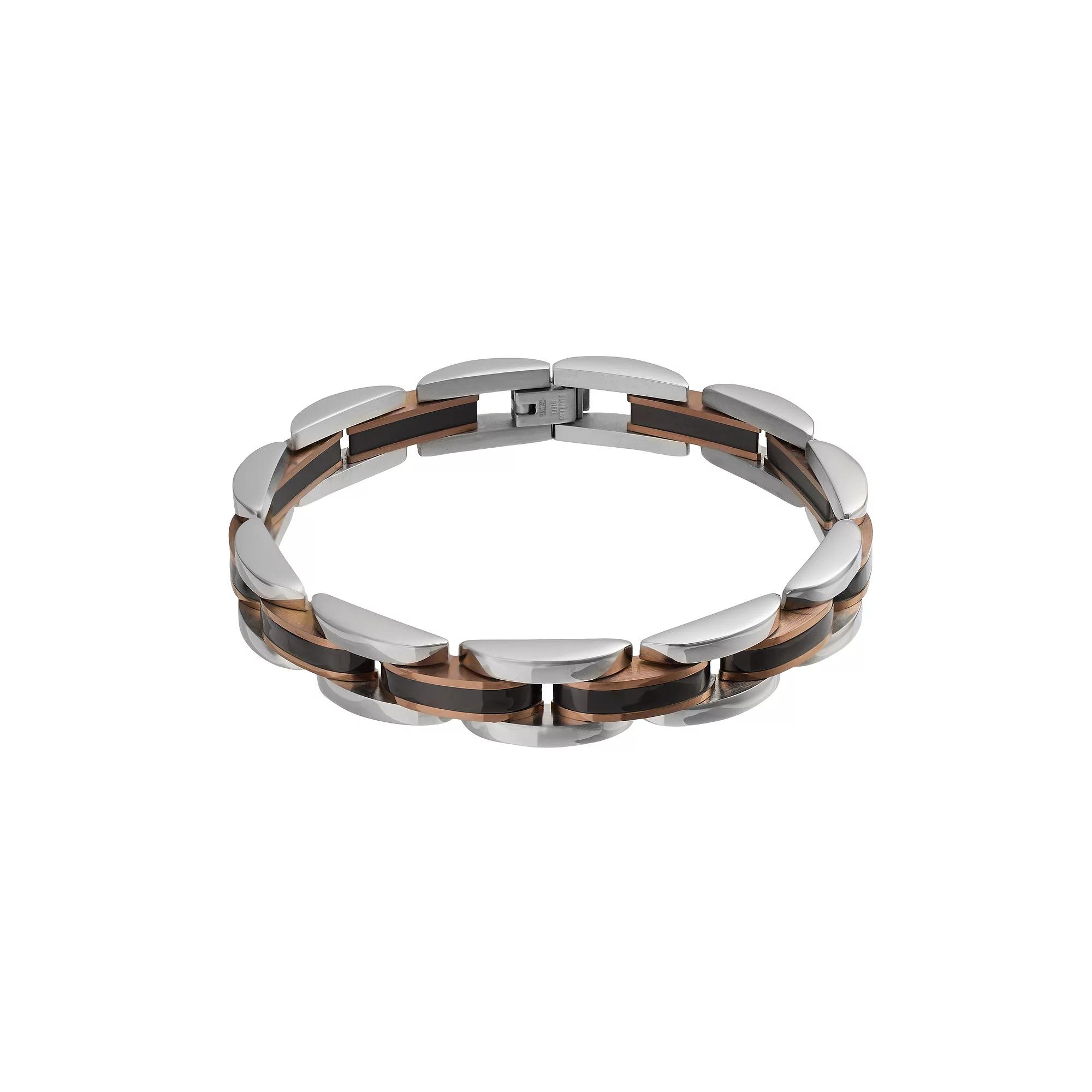 Kristen Kesho Stainless Steel Black and Brown Plated Link Bracelet, Men's, Size: 8.5" Product Image