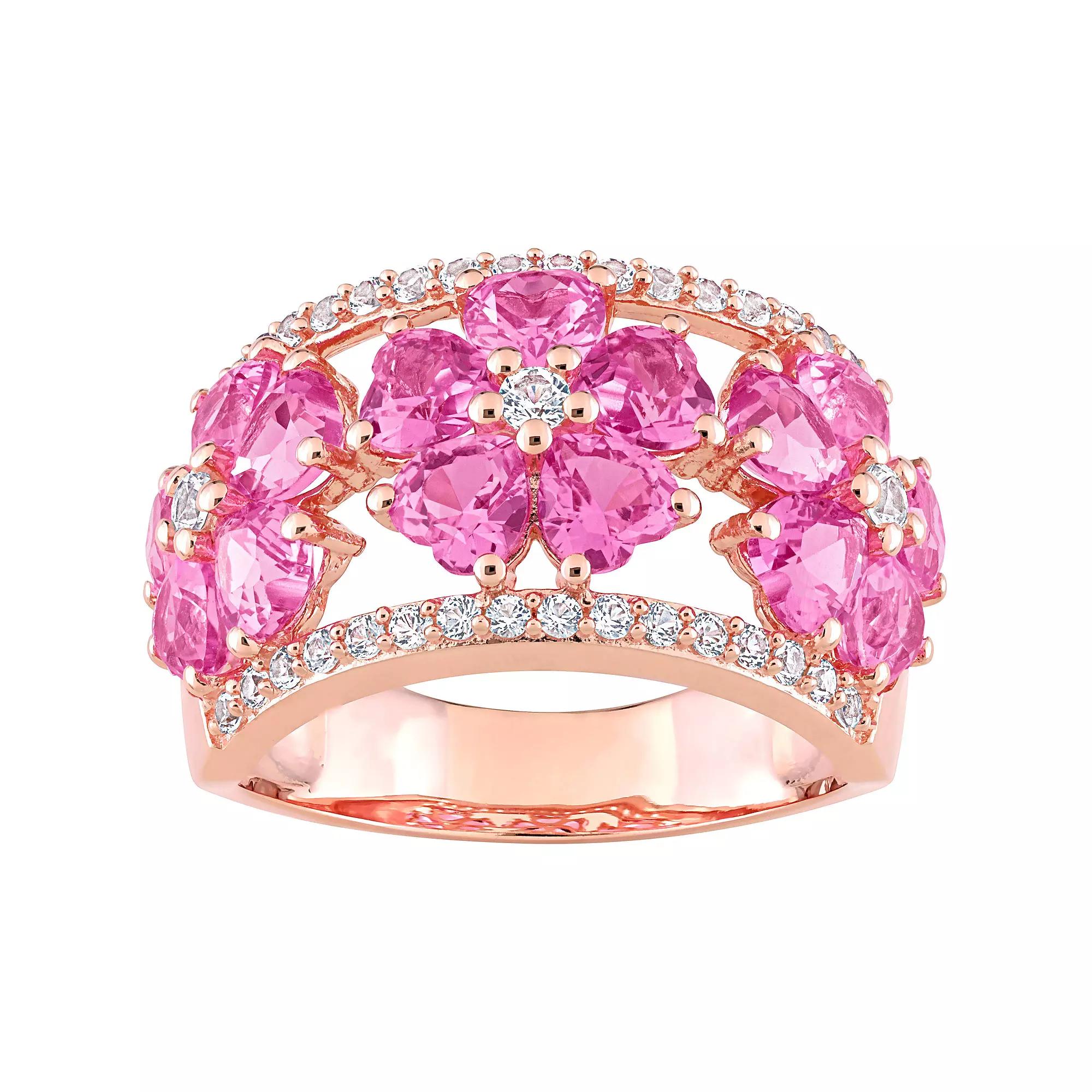 Stella Grace 18k Rose Gold Over Silver Lab-Created Pink & White Sapphire Floral Ring, Women's,  Product Image