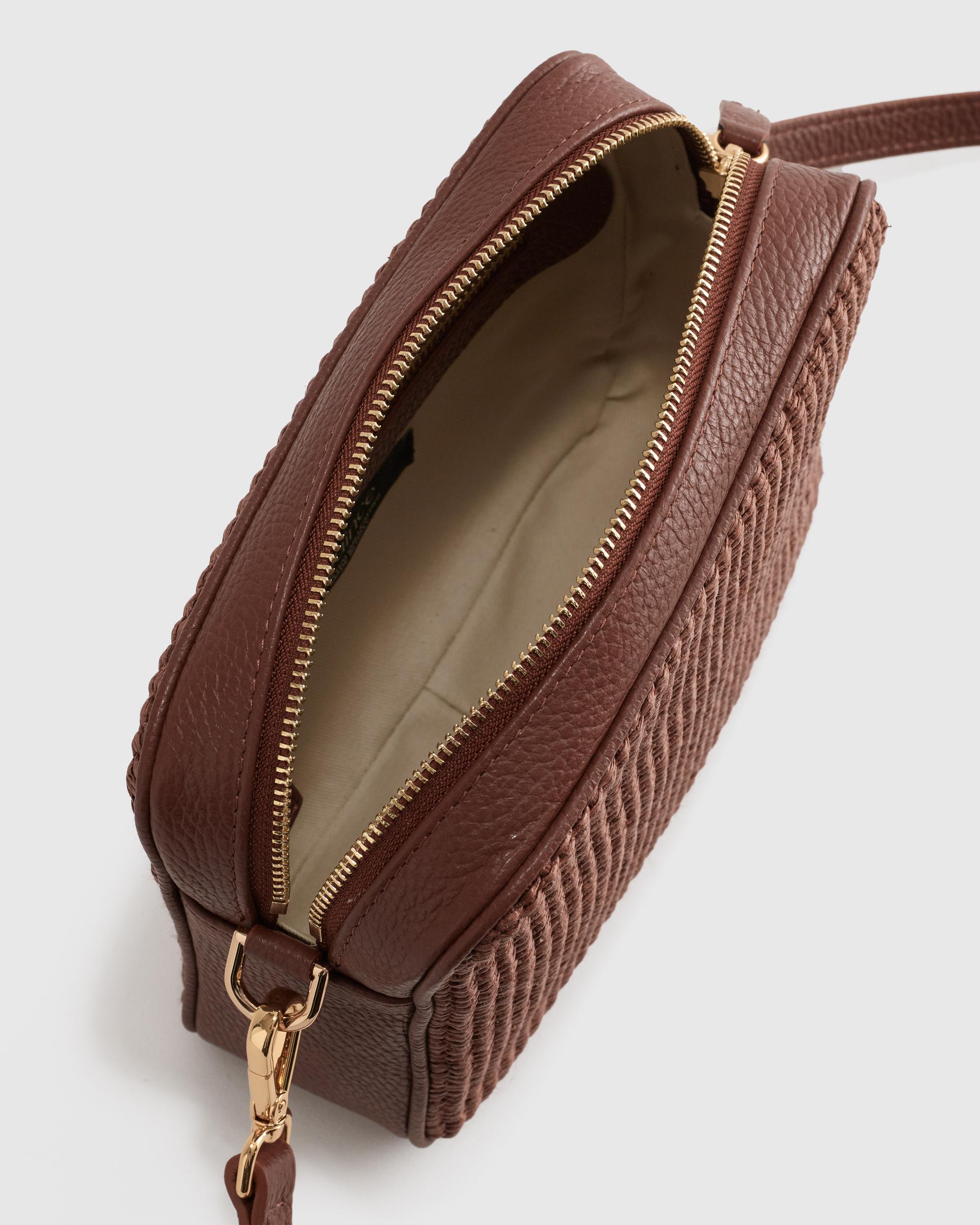 Quince | Women's Italian Leather & Raffia Crossbody Product Image