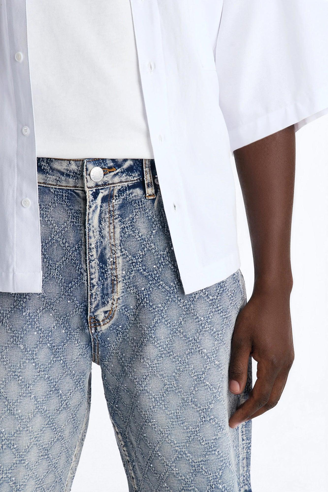 I Be Jeweled Relaxed Denim Short - Light Blue Wash Male Product Image