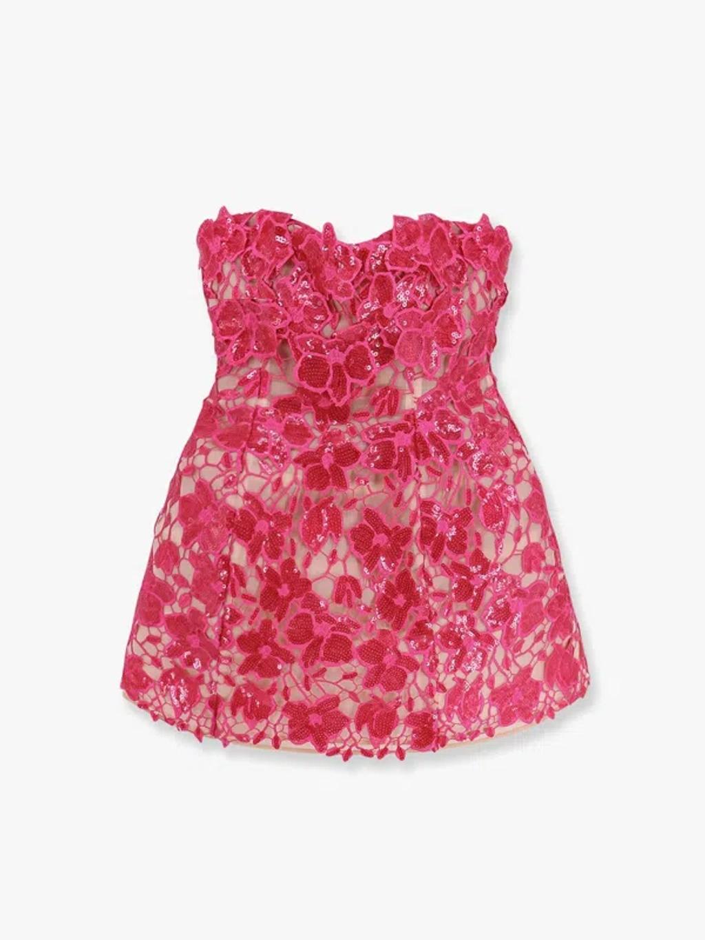 RETROFÉTE Alira Strapless Sequined Lace Mini Dress In Pink Product Image