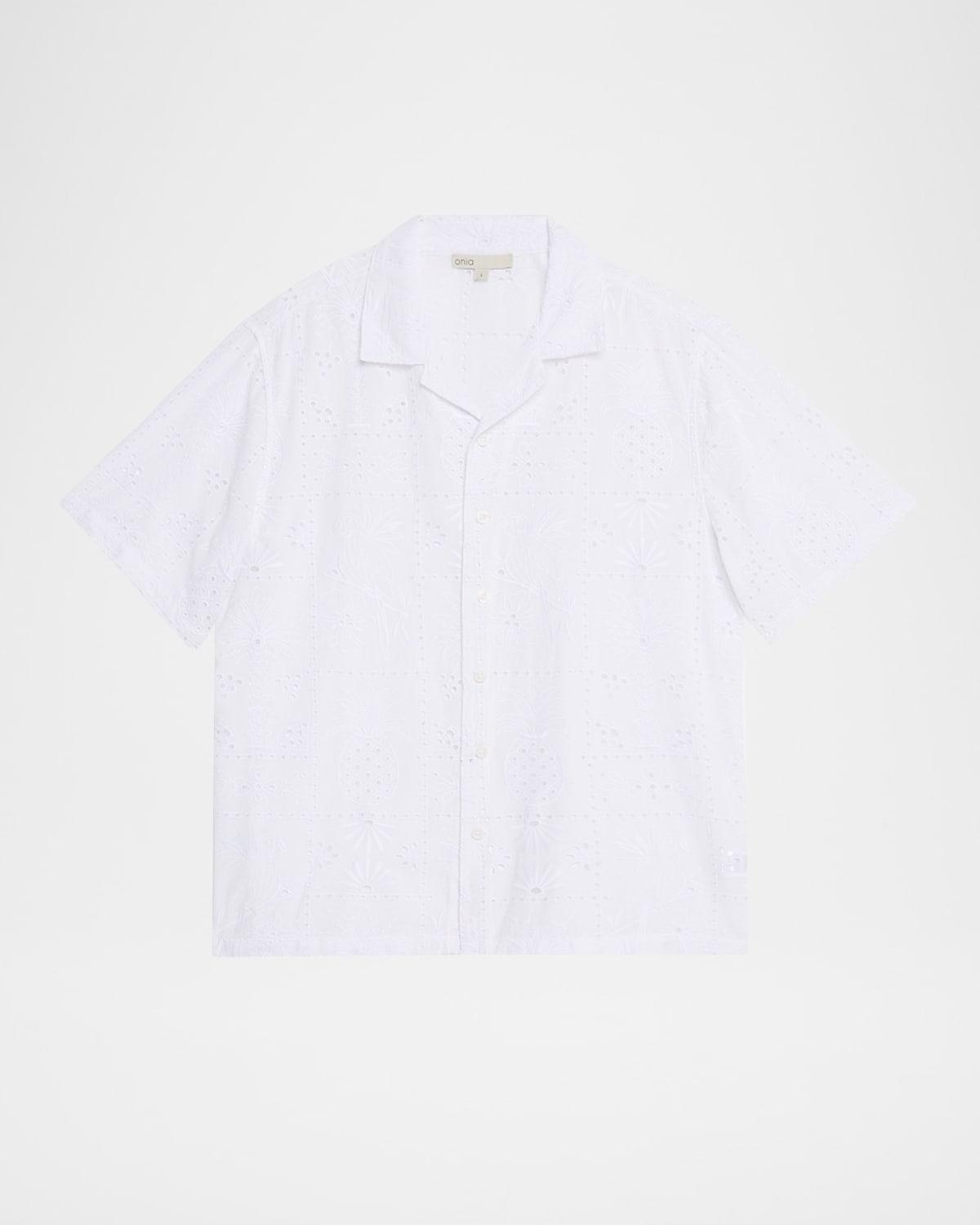 Men's Cotton Embroidered Eyelet Camp Shirt Product Image