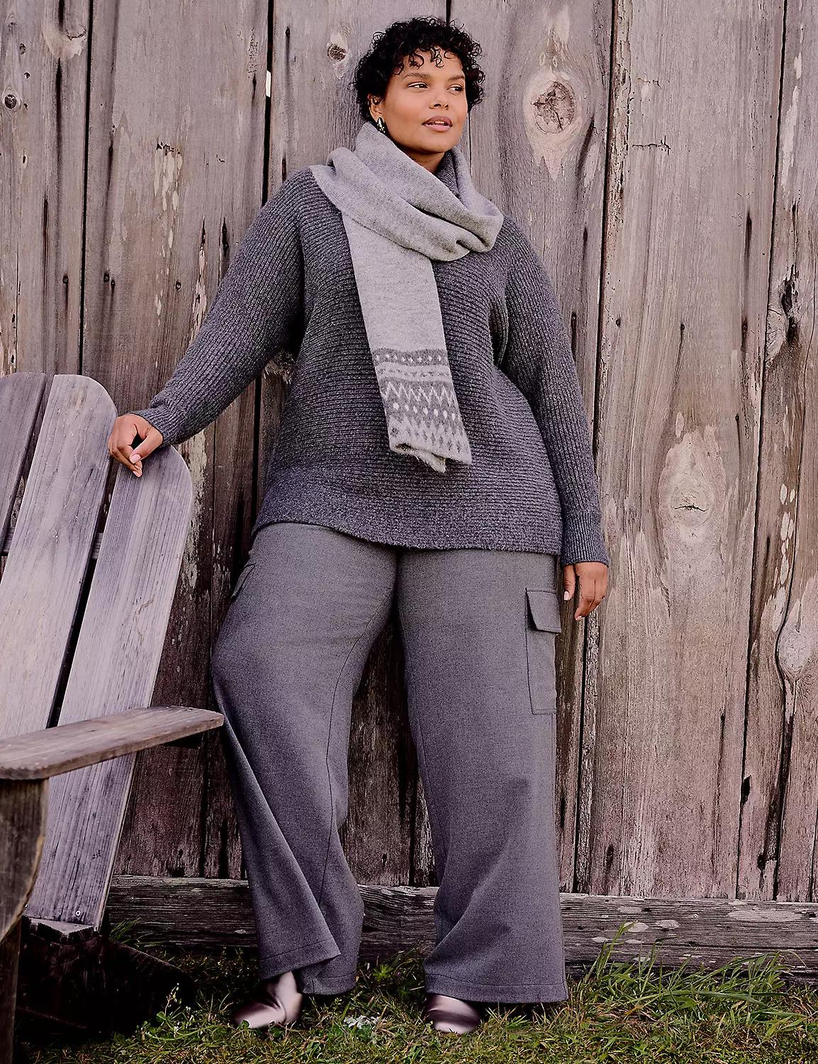 Pull-On Flannel Wide Leg Cargo Pant Product Image