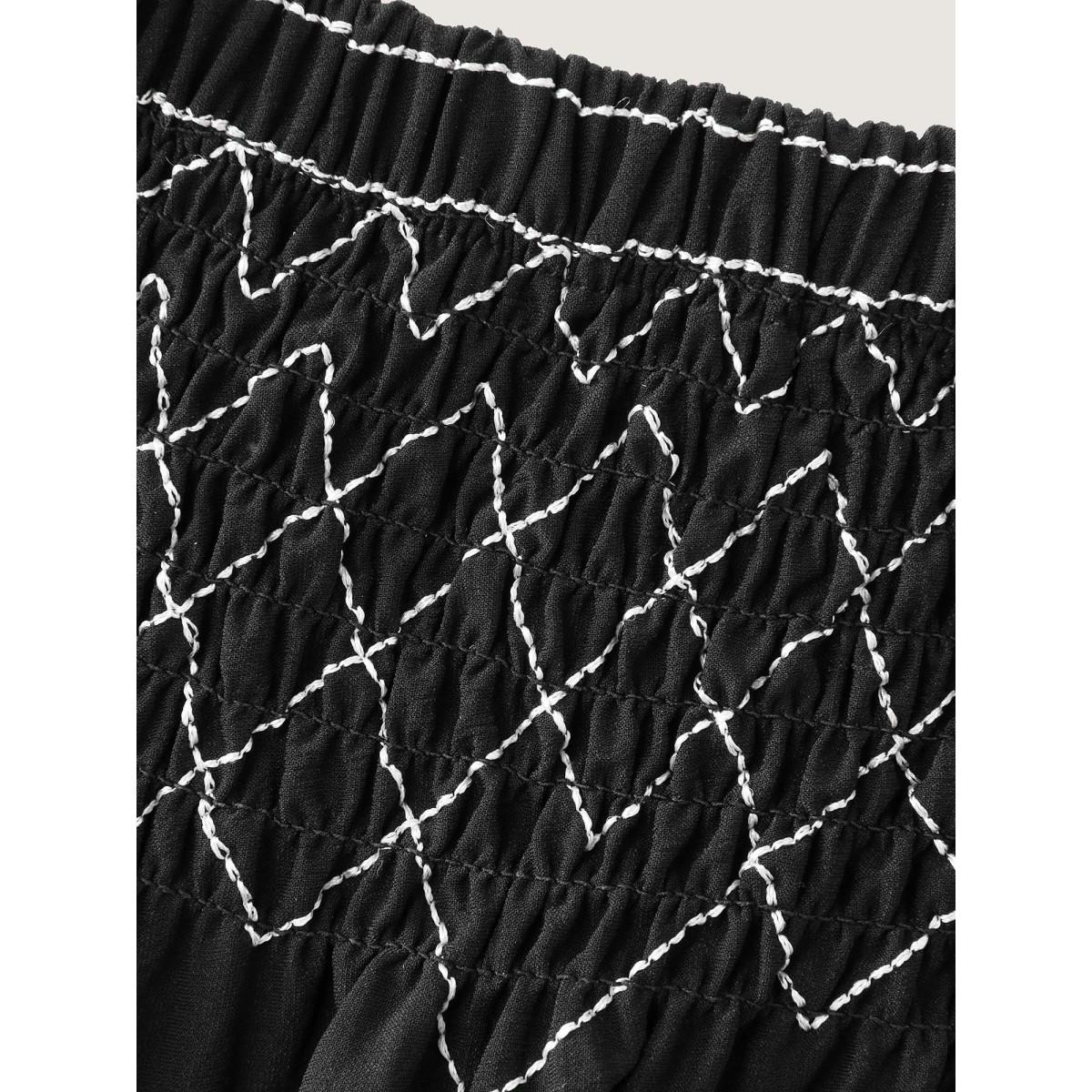 Plus Size Crisscross Waistband Shirred Midi Dress Women Black Leisure Shirred Loose No stretch Side seam pocket Casual Skirts BloomChic 12/L Product Image