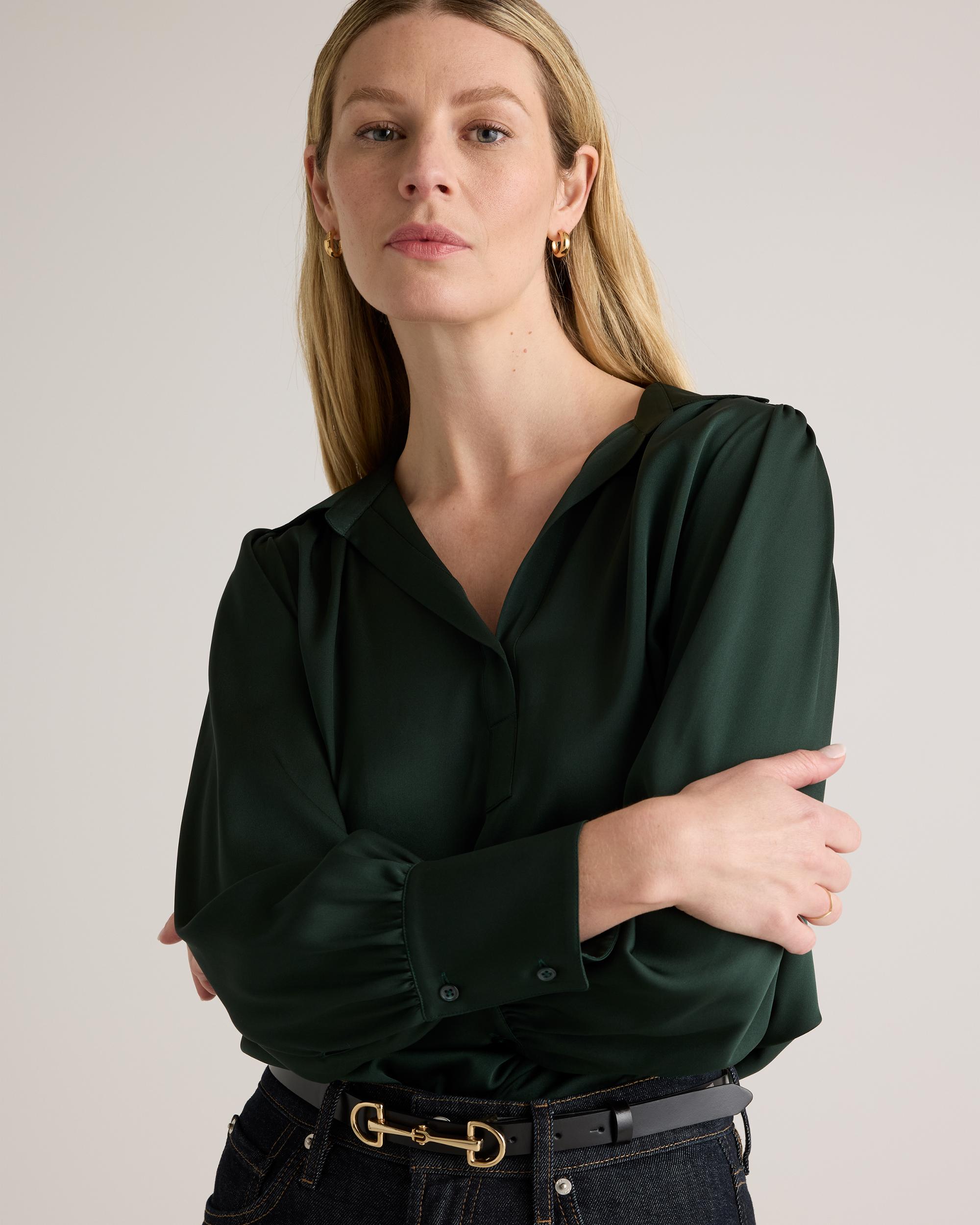 Quince | Women's Washable Stretch Silk Split Neck Blouse Size XL, Mulberry Silk Product Image