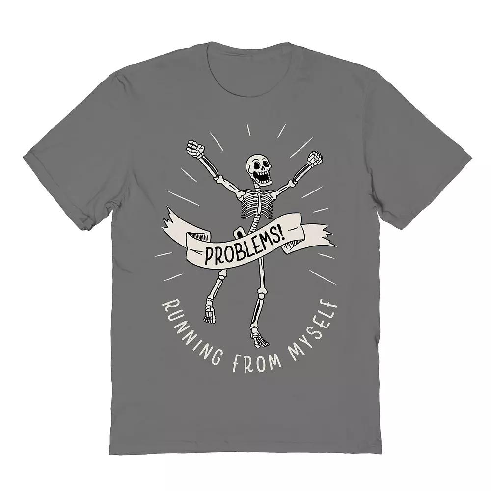 Men's Running From Myself Skeleton Halloween Graphic Tee, Size: XL, Grey Product Image