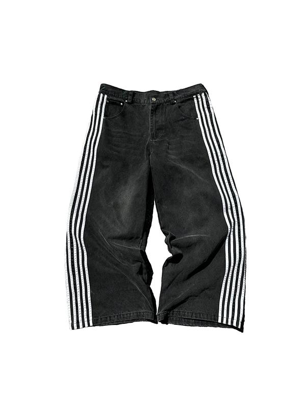 American Retro Street Stripes Loose Jeans Product Image