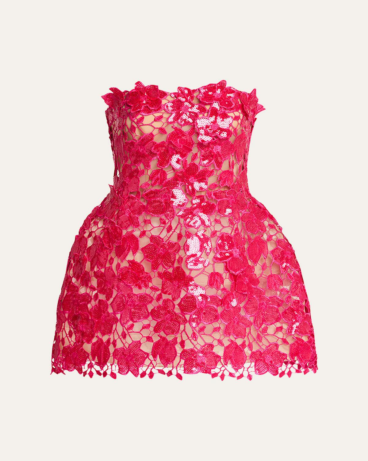 RETROFÉTE Alira Strapless Sequined Lace Mini Dress In Pink Product Image