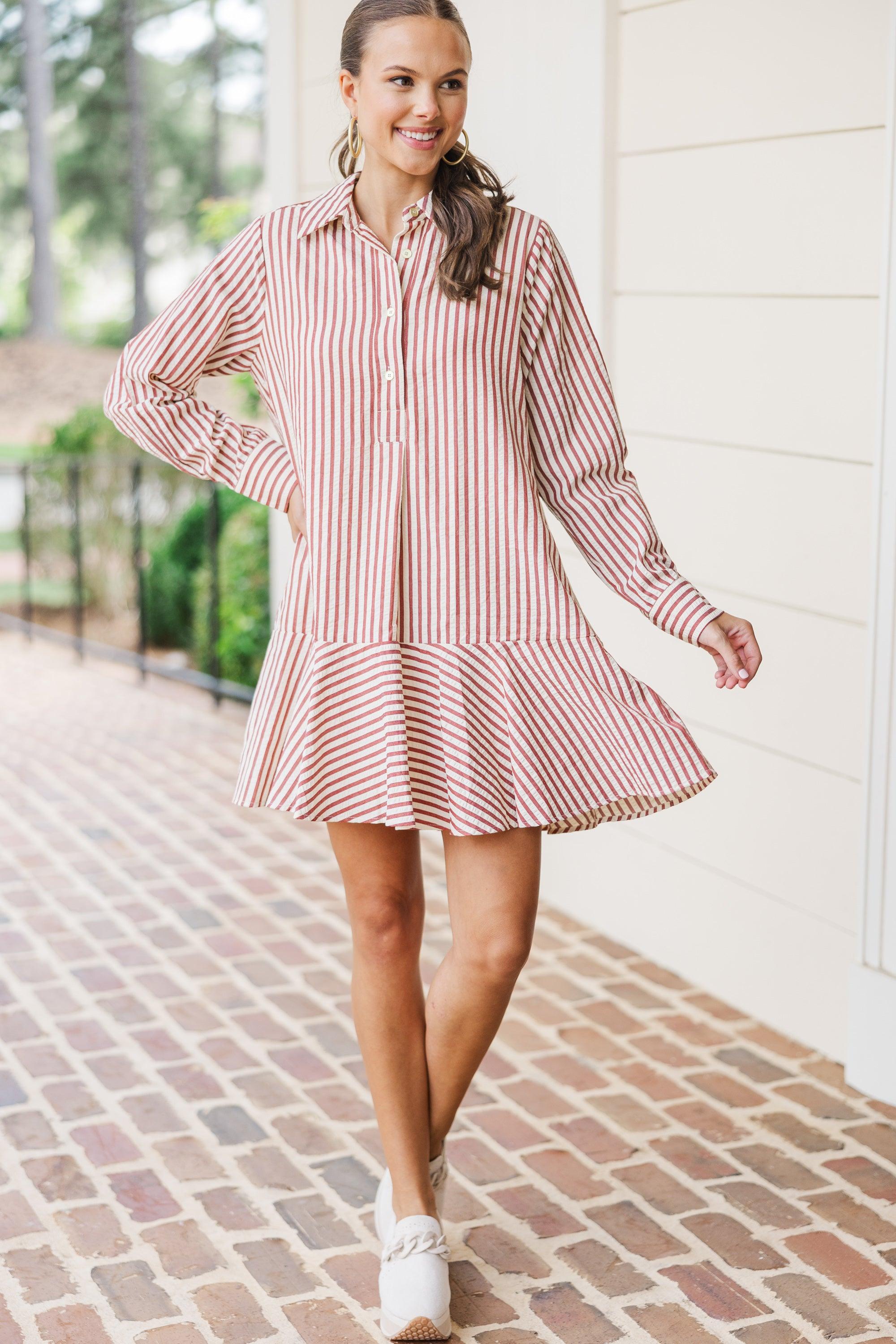 This Is The Day Burgundy Red Striped Dress Female Product Image