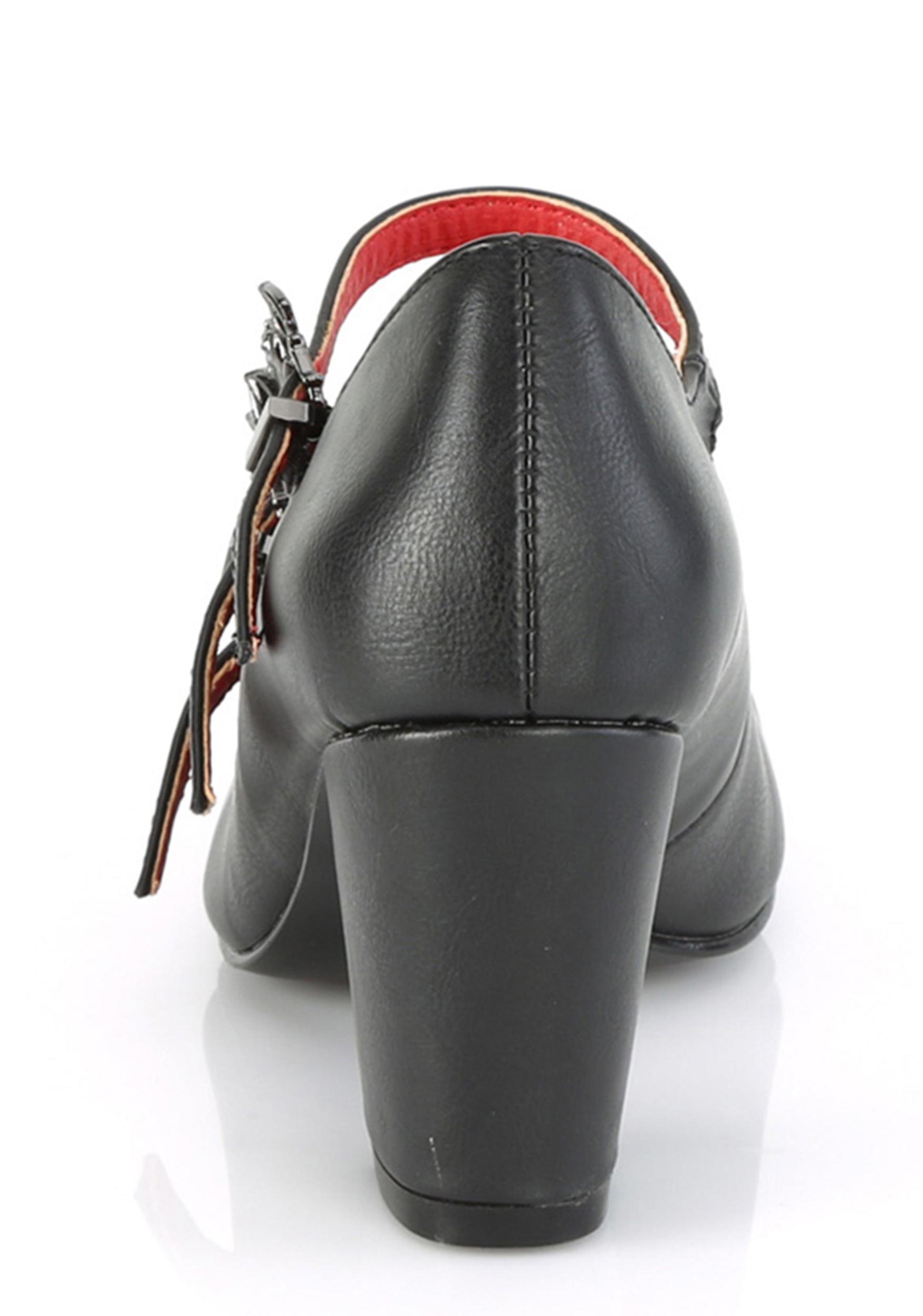 Demonia Vivika 38 Mary Jane Heels With Bat Buckles - Black Vegan Leather Product Image