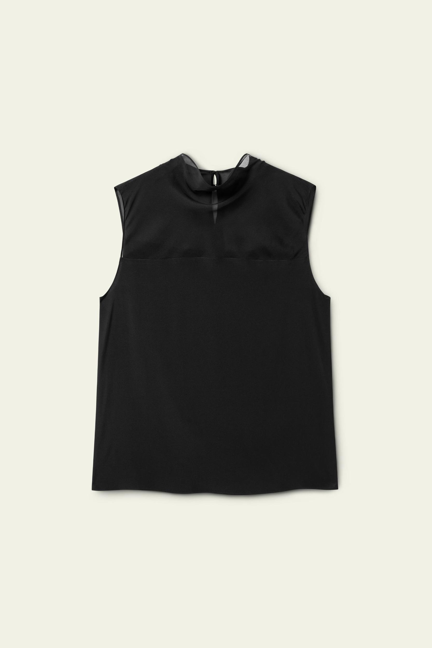 Cowl Half-High Neck Sleeveless Silk Top Product Image