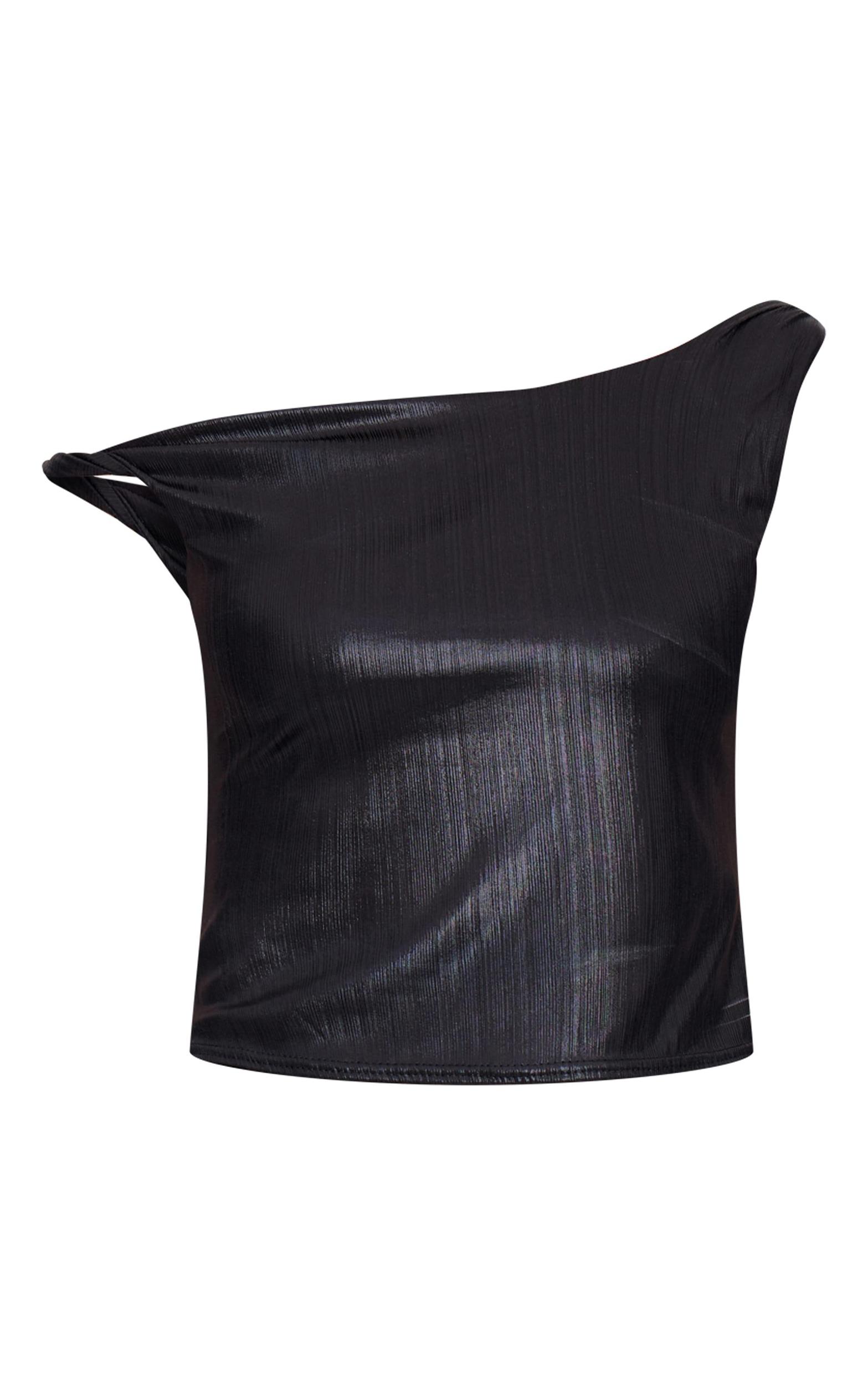Dark Grey Metallic Textured Twist Shoulder Long Top Product Image