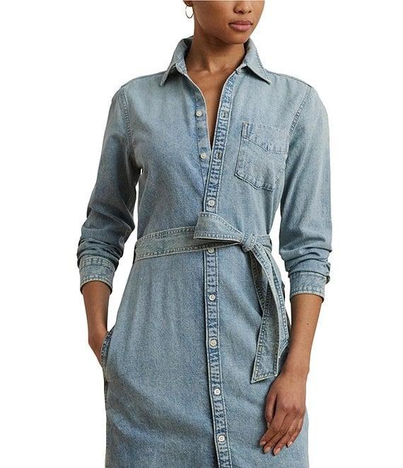 Lauren Ralph Lauren Jameika Belted Denim Long Sleeve Shirt Dress Product Image