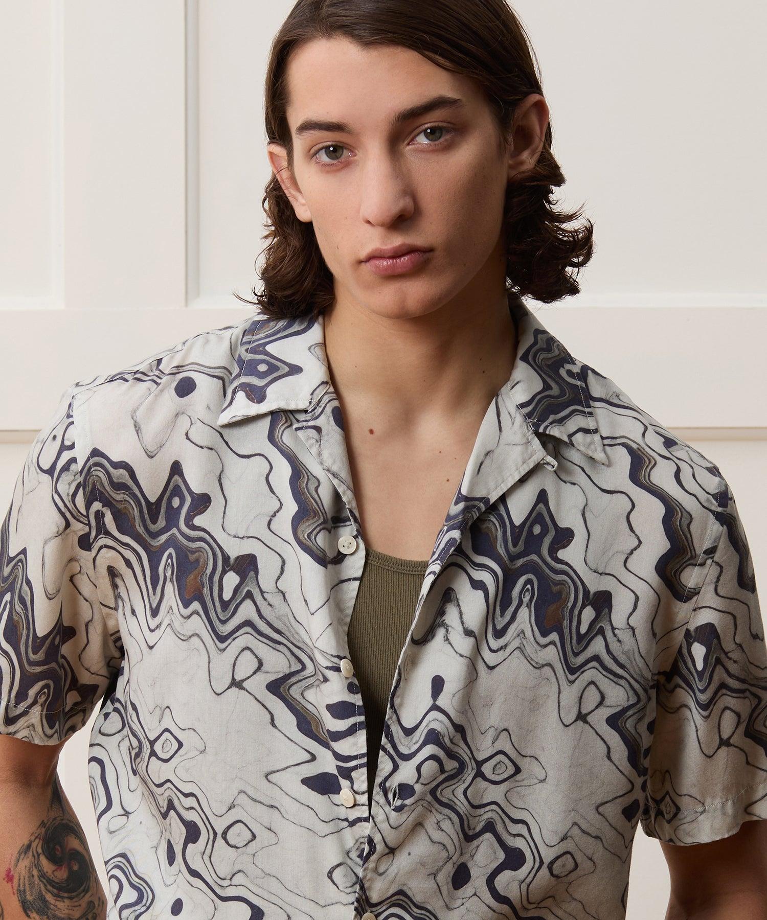 Cropped Rayon Camp Collar Shirt Product Image