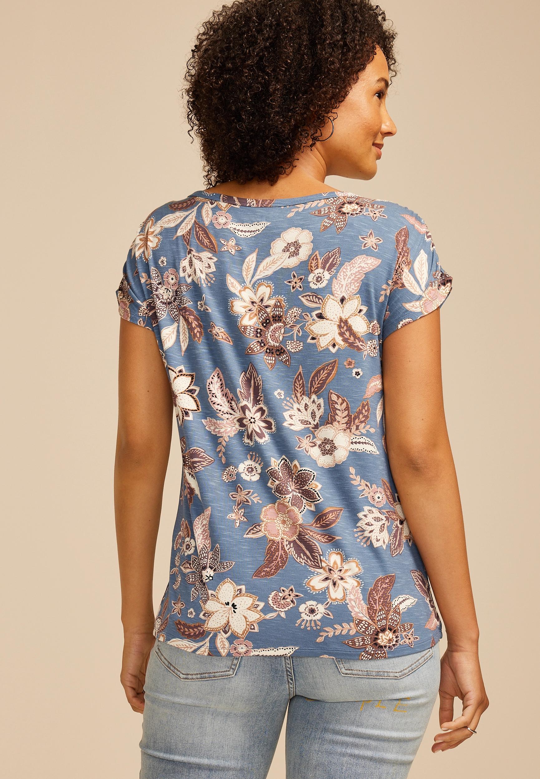 24/7 Fairhaven Floral  Ruched Shoulder Tee Product Image