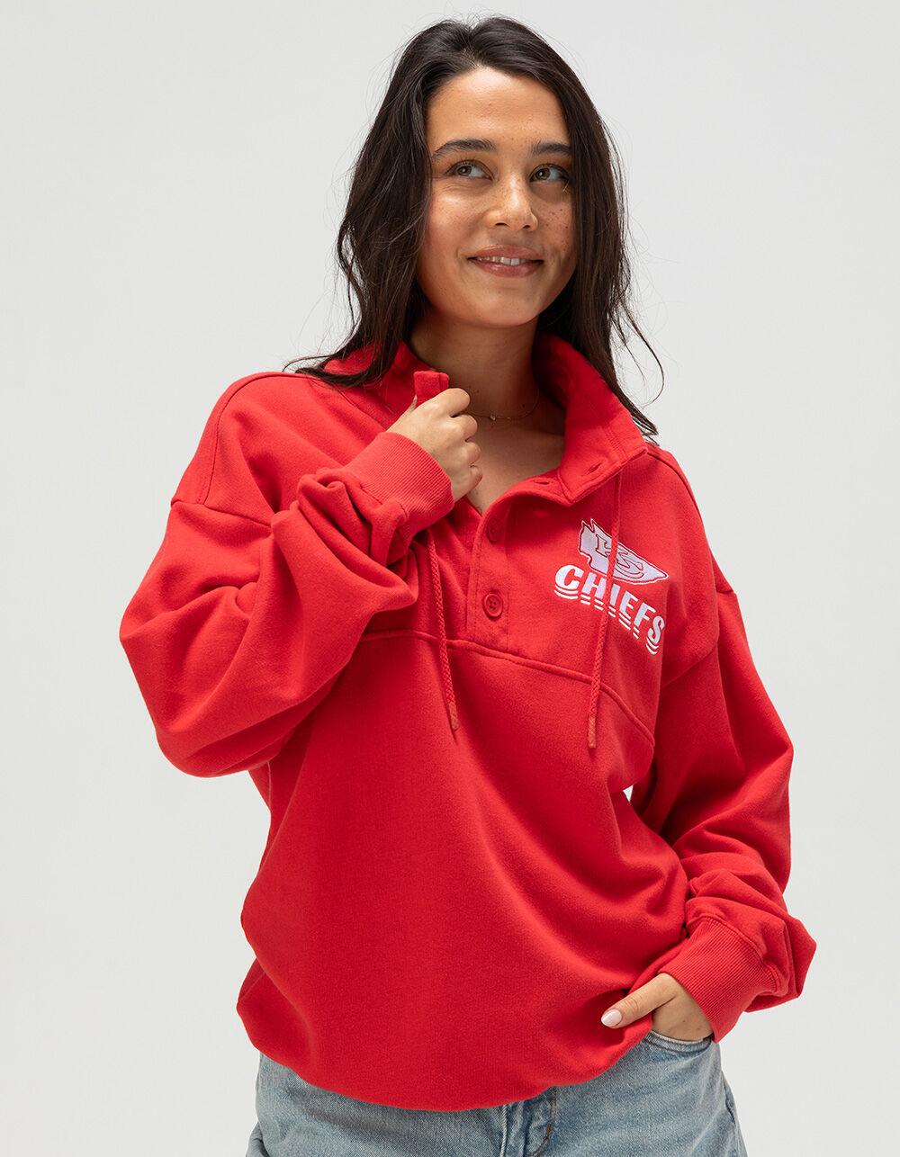 JUNK FOOD Kansas City Chiefs Mock 1/4 Button Up Sweatshirt - RED Product Image