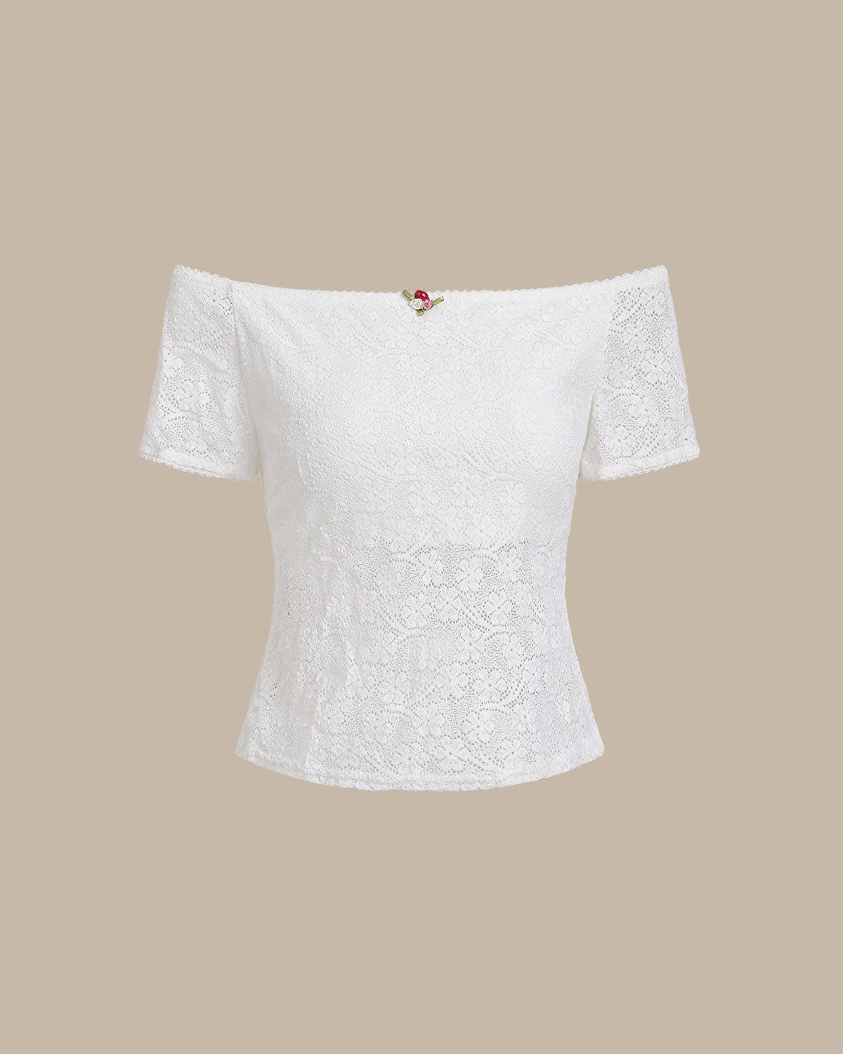 White Textured Off The Shoulder Tee Product Image