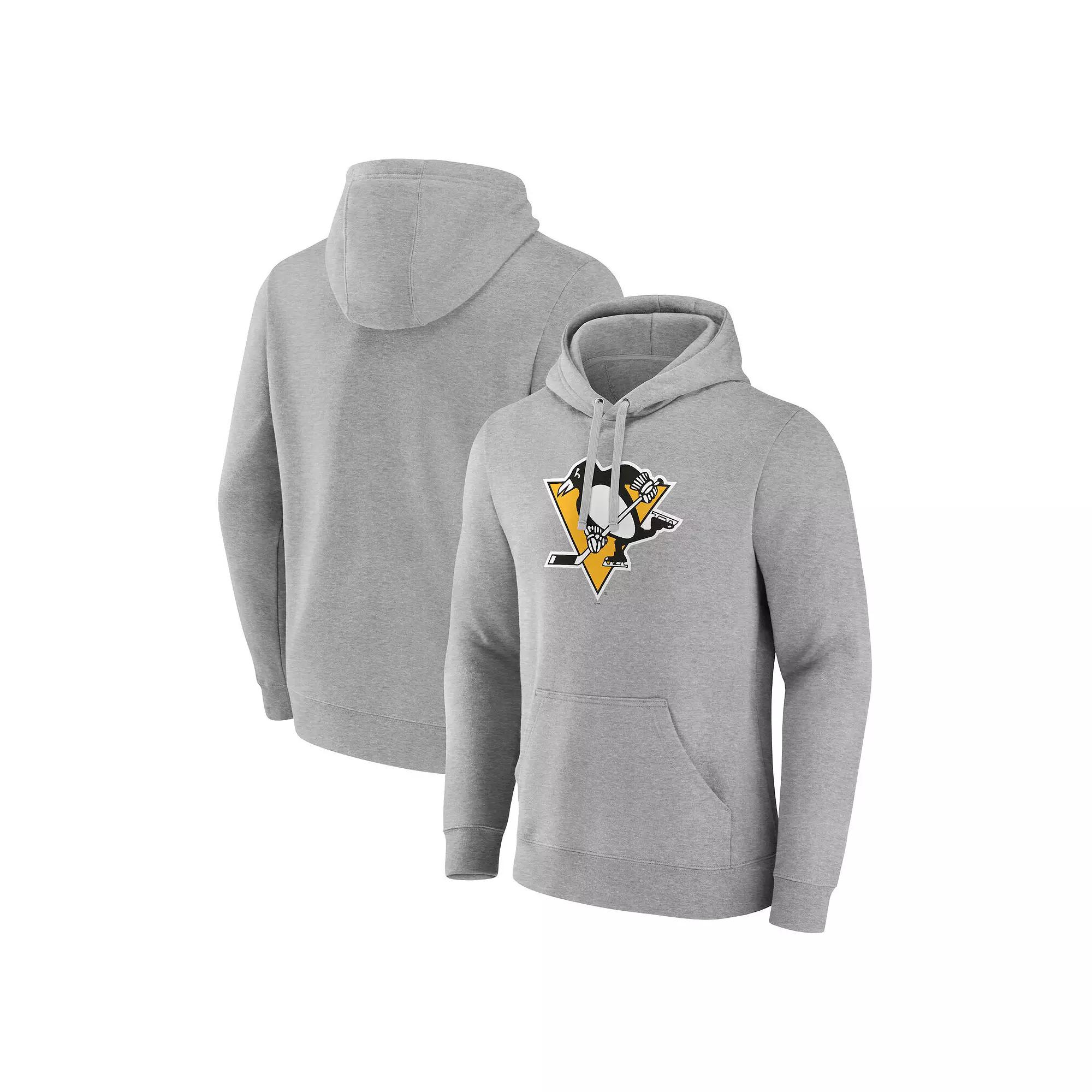 Men's Fanatics Branded Heather Gray Pittsburgh Penguins Primary Logo Pullover Hoodie,  Product Image