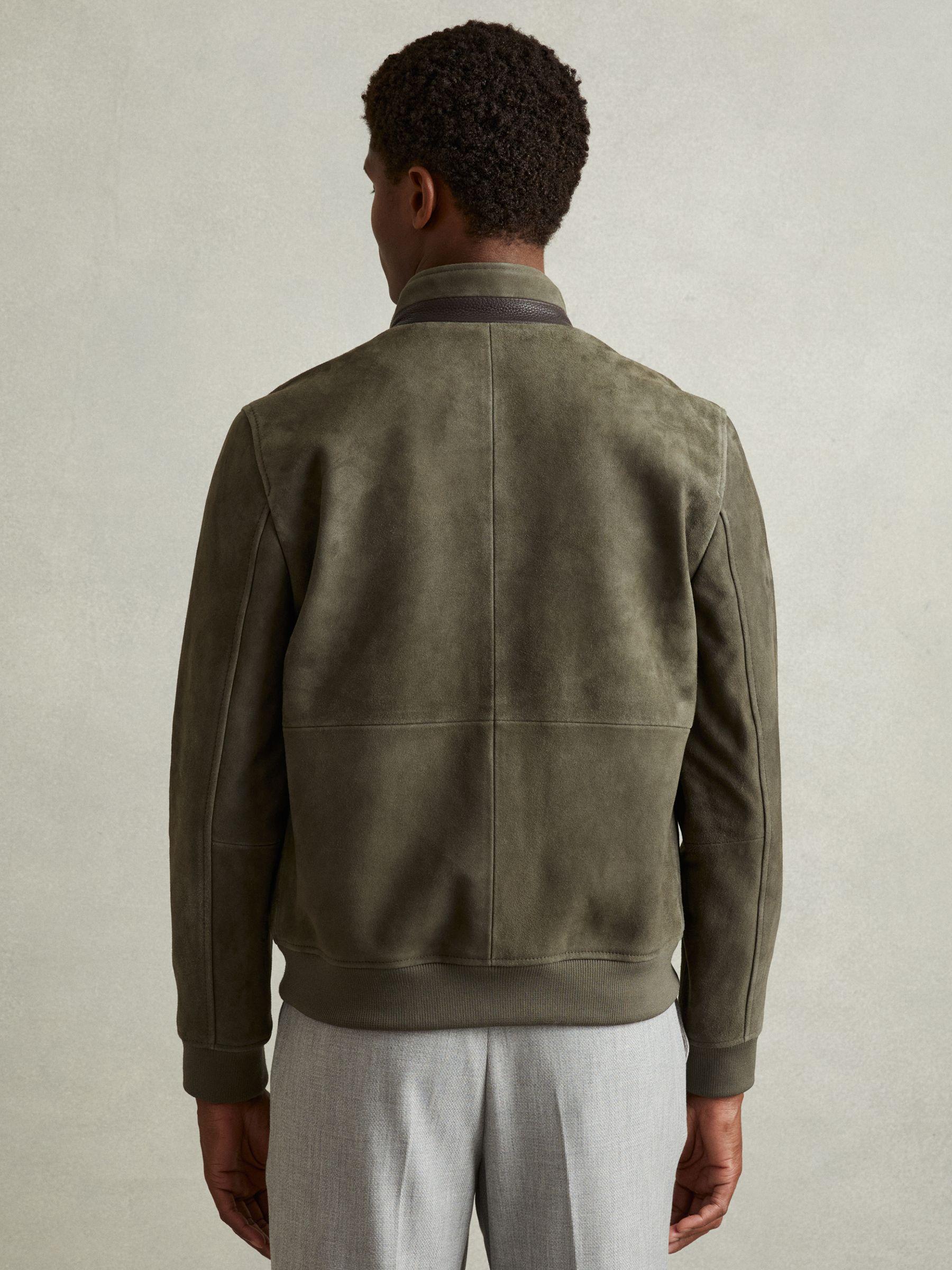 Suede Harrington Jacket in Light Khaki Green Product Image