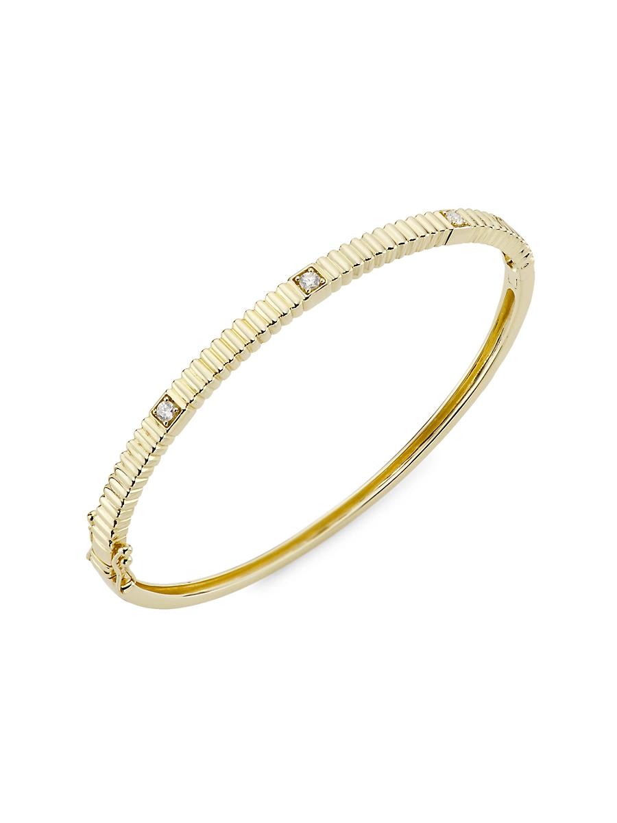 Womens 14K Yellow Gold & 0.16 TCW Diamond Fluted Bangle Product Image