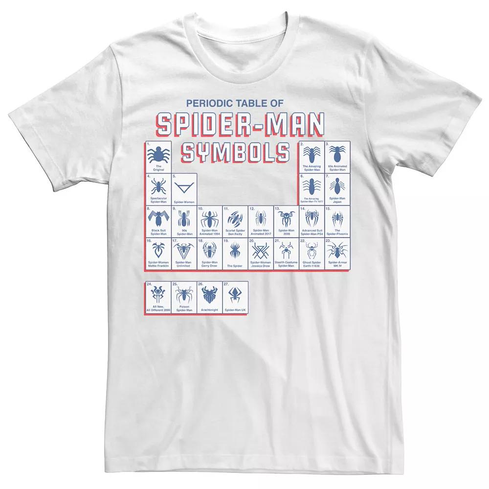 Men's Marvel Spider-Man Table Of Symbols Tee, Size: Small, White Product Image