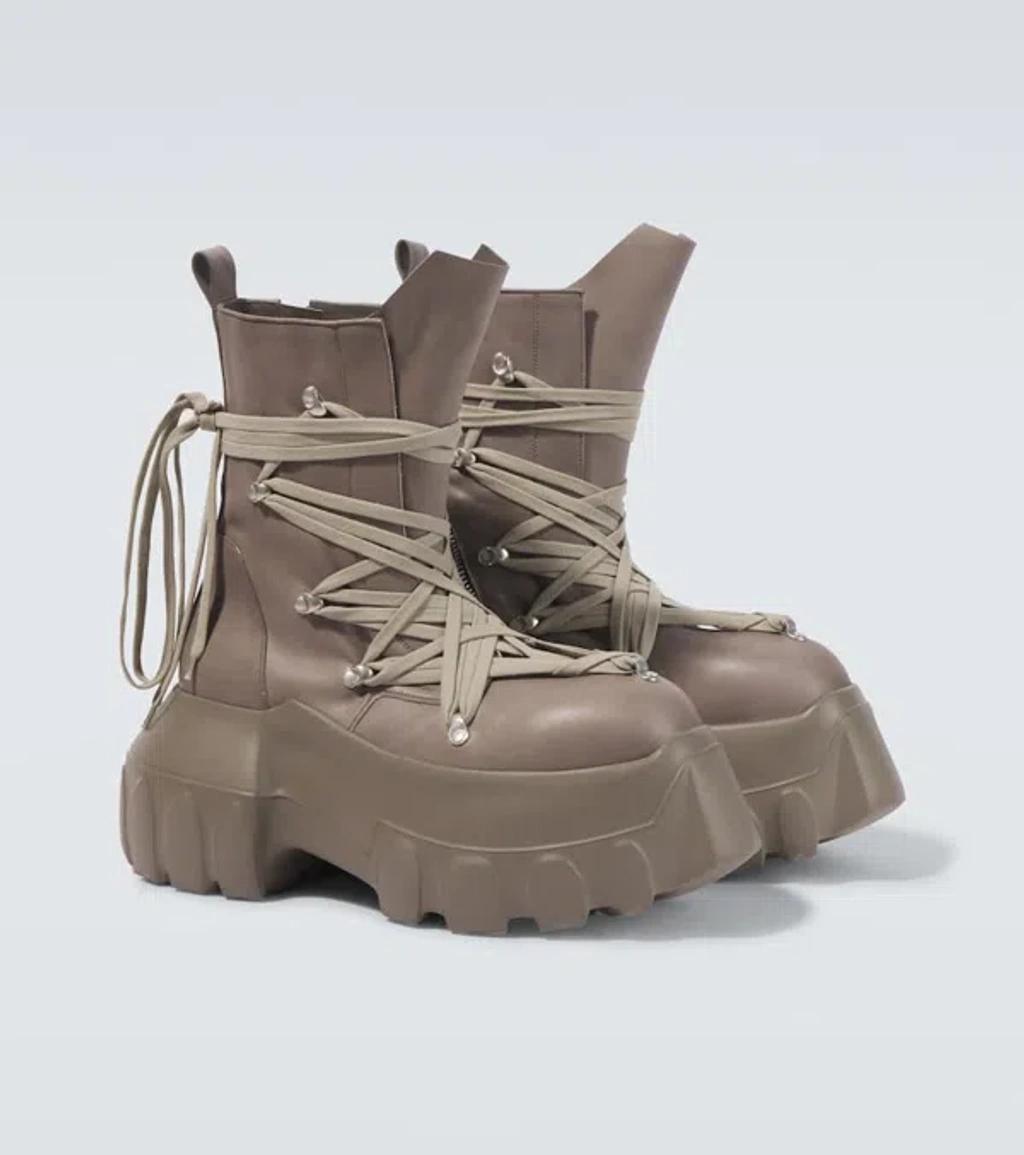 RICK OWENS Calfskin Megalace Mega Tractor Lace-up Boots In Gray Product Image