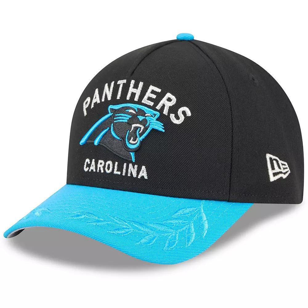 Men's New Era Black/Blue Carolina Panthers 2025 NFL Draft 9FORTY A-Frame M-Crown Adjustable Hat Product Image