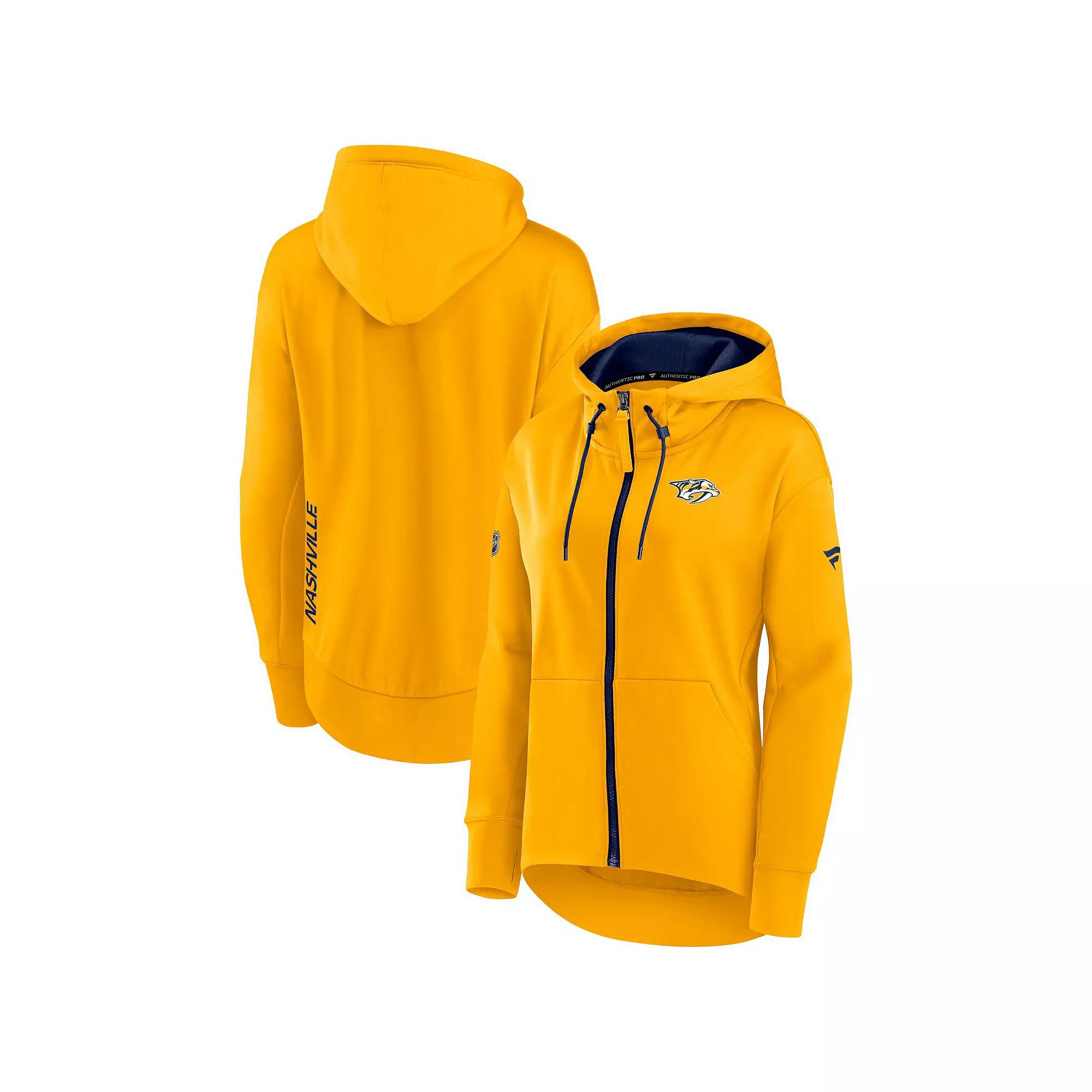 Women's Fanatics Branded Gold Nashville Predators Authentic Pro Rink Full-Zip Hoodie, Size: Large, Pdt Gold Product Image