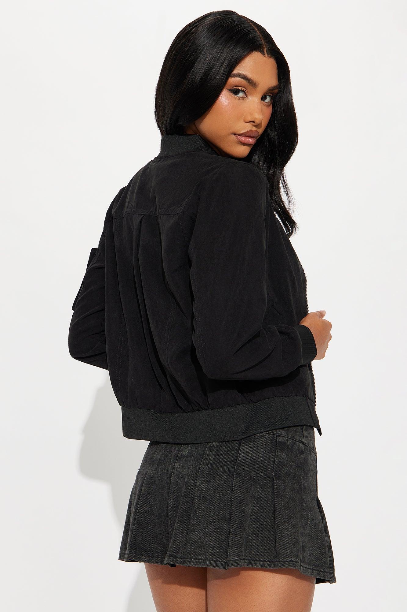 Good Vibes Faux Suede Bomber Jacket - Black Female Product Image