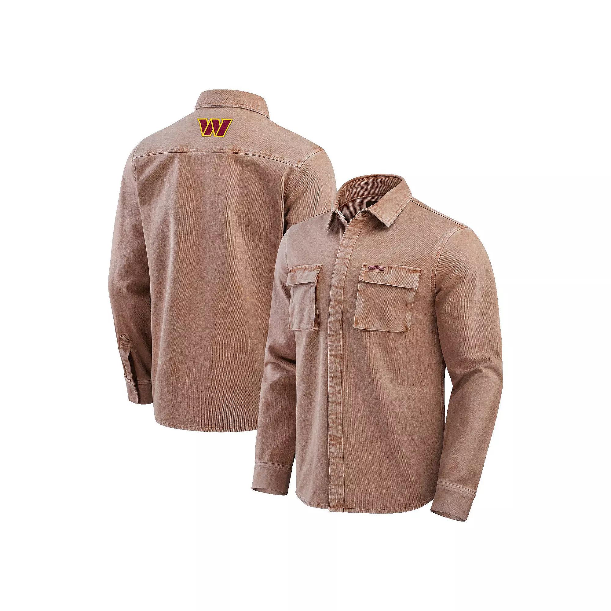 Men's Darius Rucker Collection by Fanatics Brown Washington Commanders Garment Dyed Long Sleeve Full Snap Shirt, Size: Small, Wft Brown Product Image