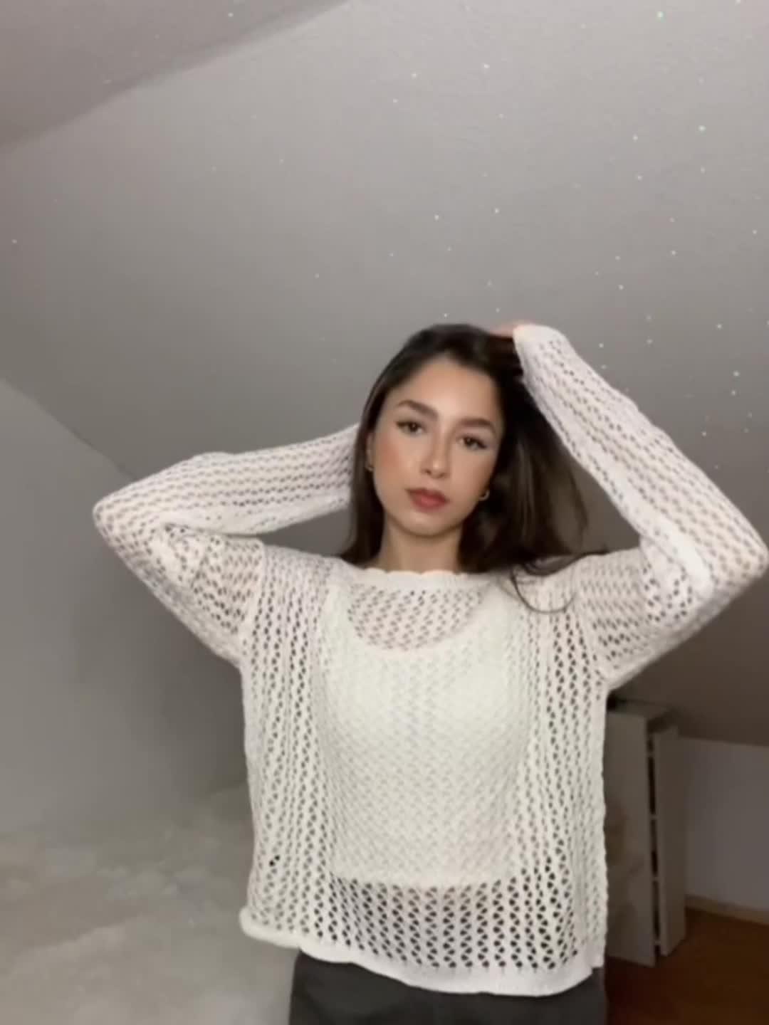 Hollow Out Crochet Long Sleeve Knit Top Product Image