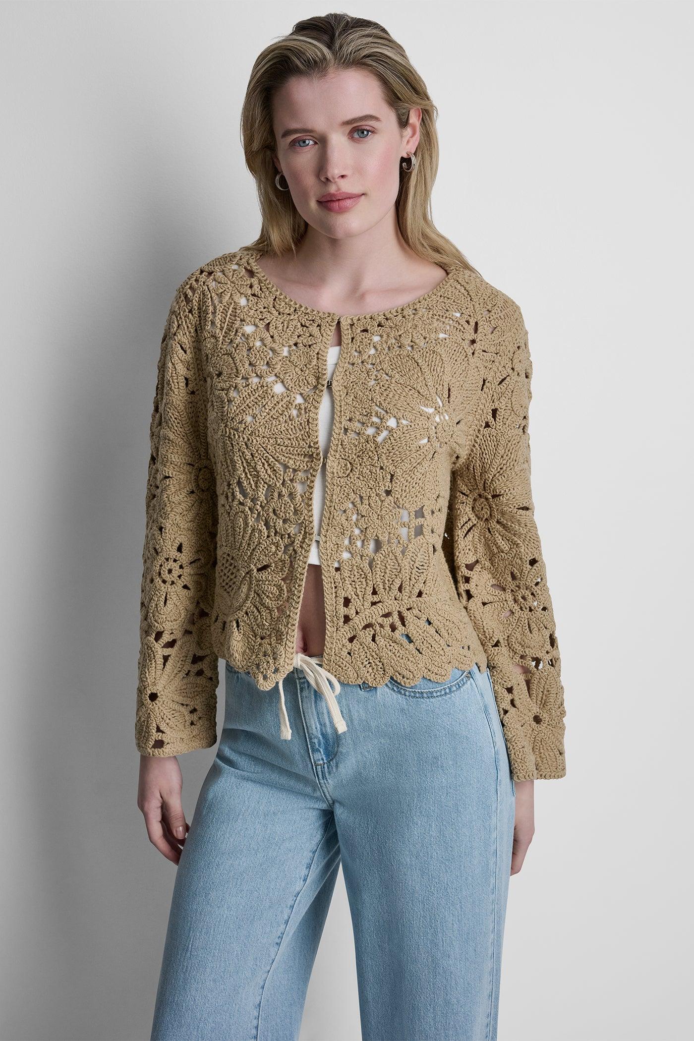 FLORAL CROCHET CARDIGAN WITH SCALLOP HEM Product Image