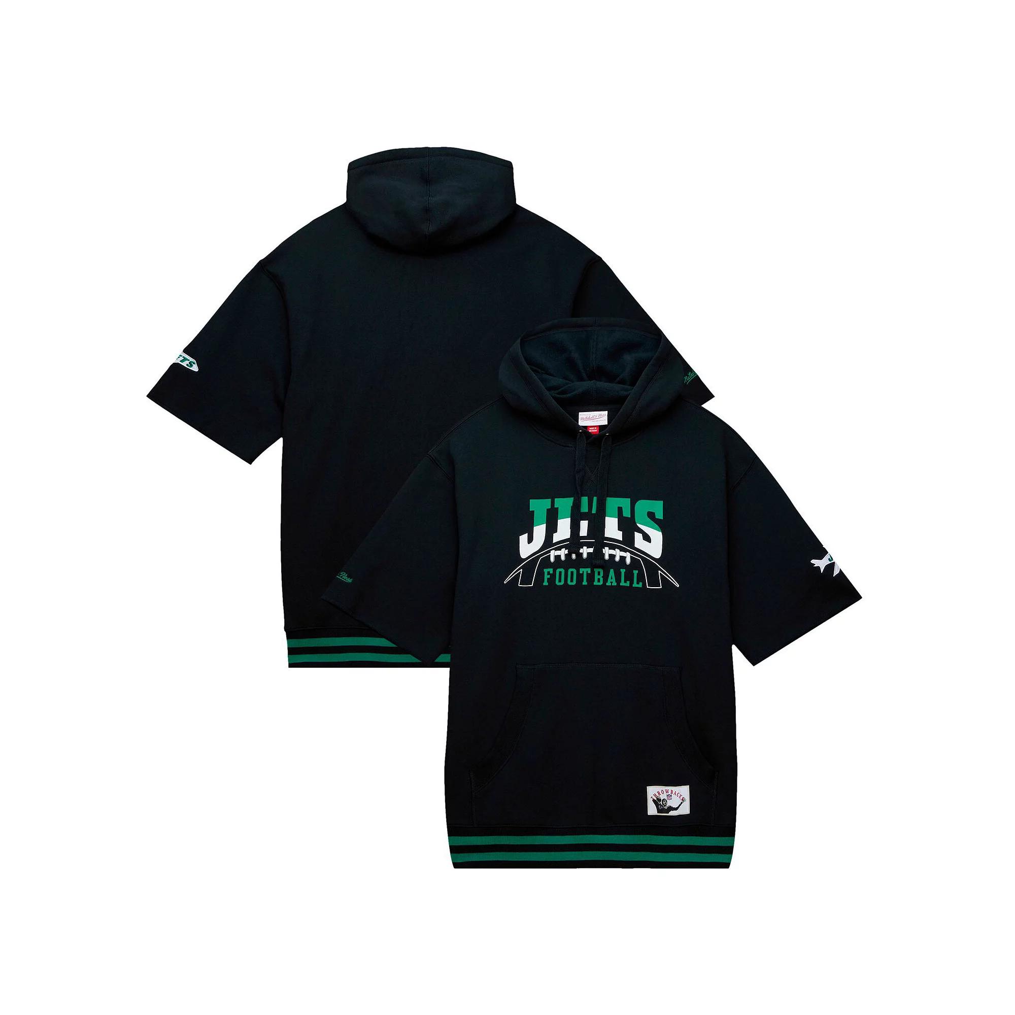 Men's Mitchell & Ness Black New York Jets Pre-Game Short Sleeve Pullover Hoodie,  Product Image