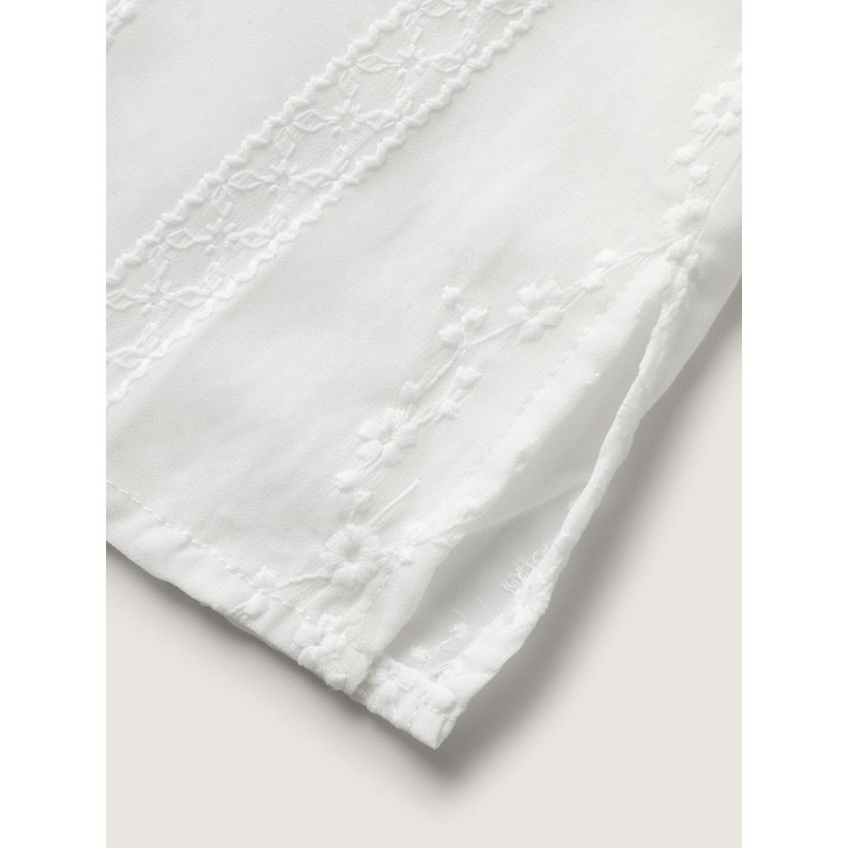 Plus Size Originalwhite Texture Mesh Button Detail Tucked Seam Blouse Women Timeless Elbow-length sleeve V-neck Elegant Blouses BloomChic 28/5X Product Image