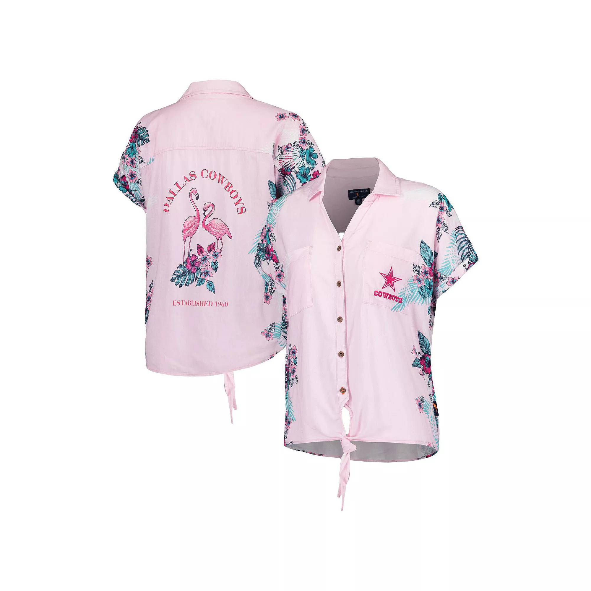 Women's Margaritaville Pink Dallas Cowboys Stadium Tie-Front Button-Up Shirt,  Product Image