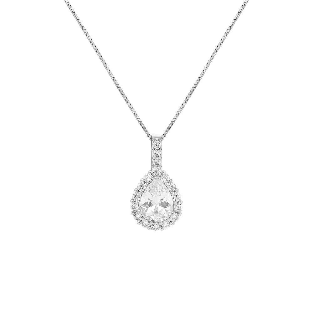 PRIMROSE Sterling Silver Cubic Zirconia Teardrop Box Chain Pendant Necklace, Women's, Size: 18", Silver Tone White Product Image