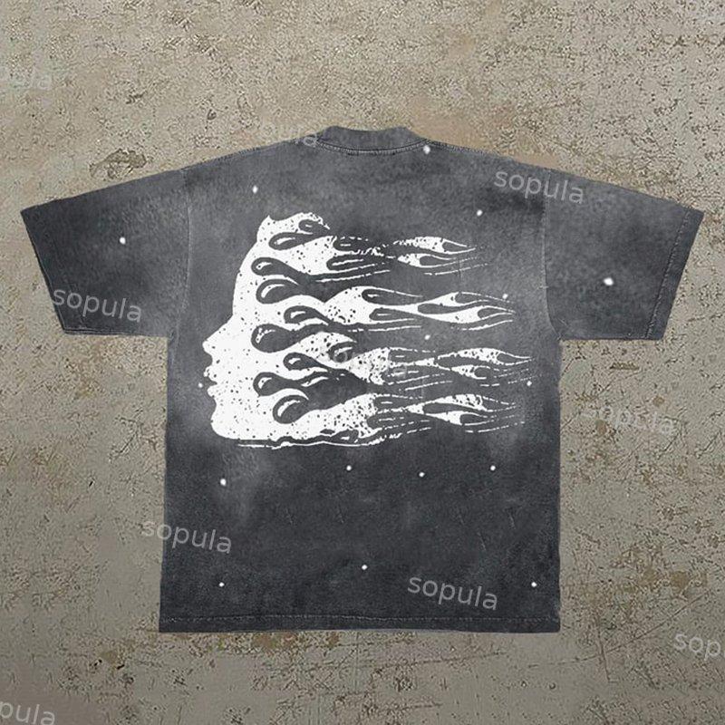 Retro Fashion Heartless Graphic Acid Washed Short Sleeve T-Shirt Product Image